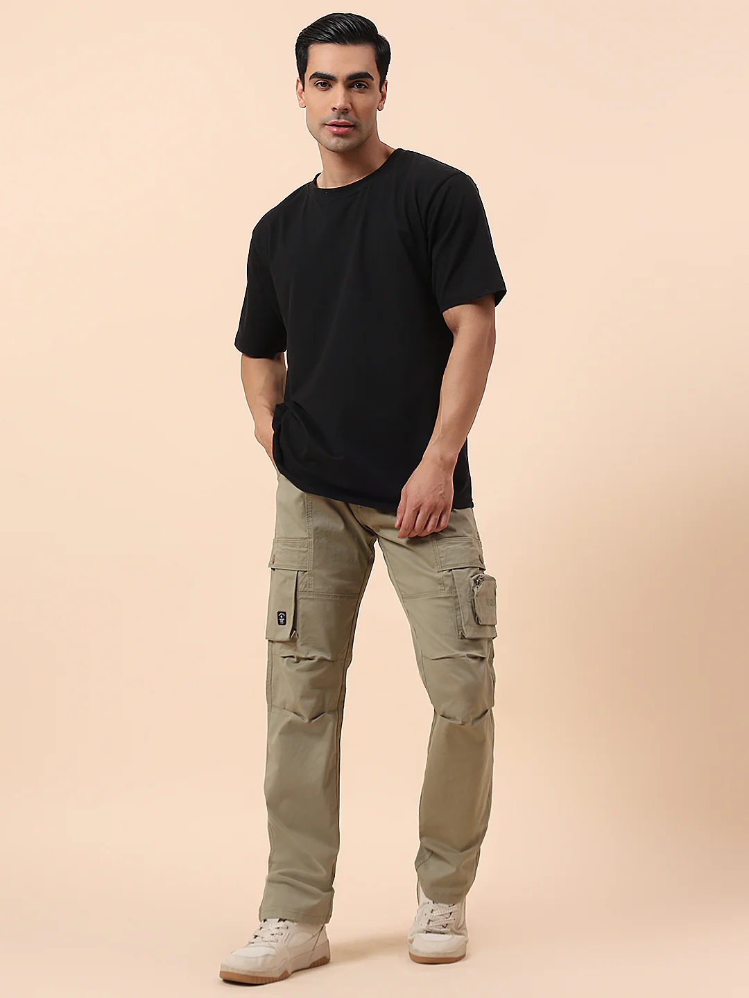 Cargo for Men | Breathable & Soft with Color Fastness Straight Fit Cotton Blend Fabric Solid Pattern Button Closure - Image 3