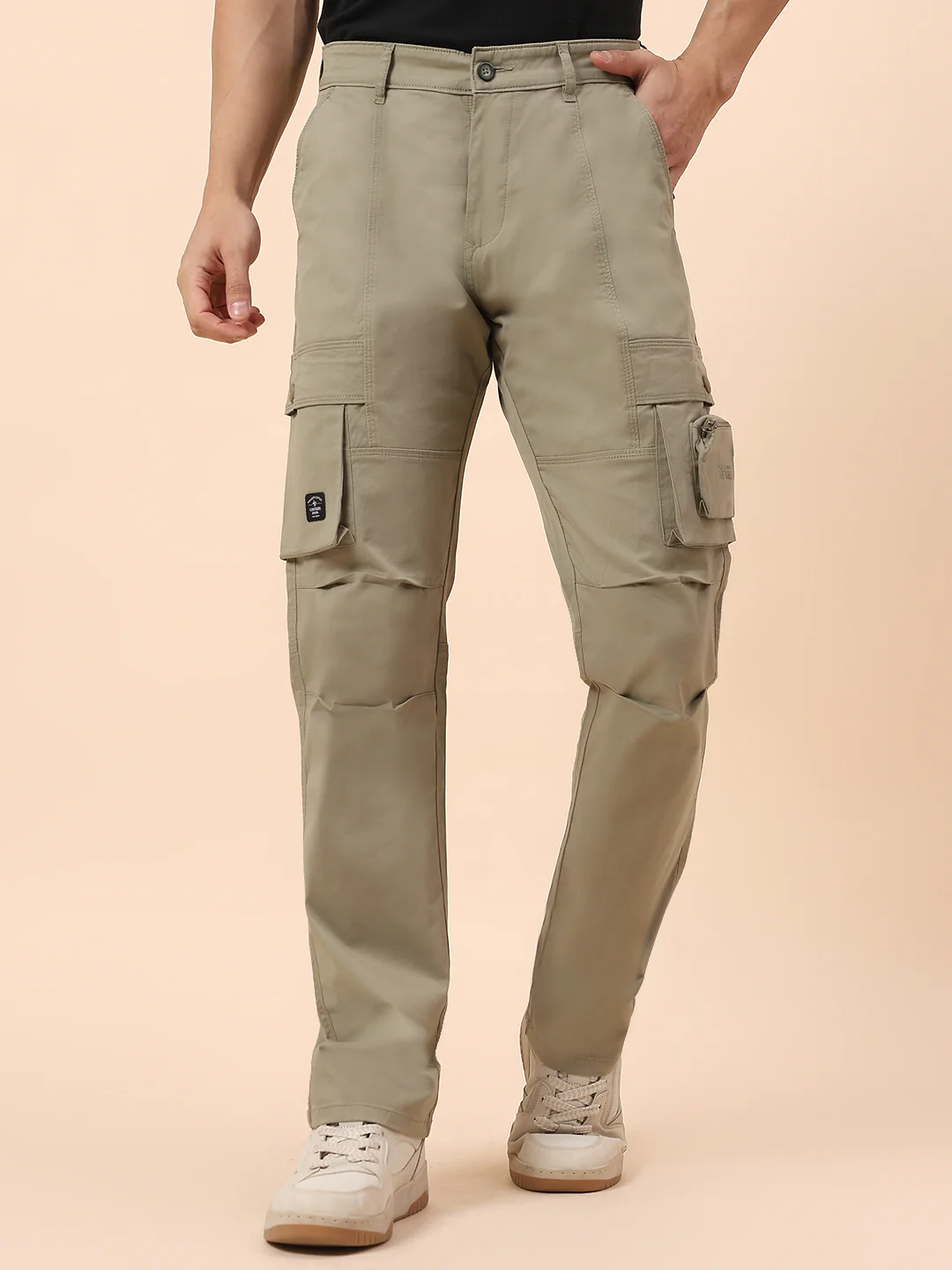 Cargo for Men | Breathable & Soft with Color Fastness Straight Fit Cotton Blend Fabric Solid Pattern Button Closure - Image 4