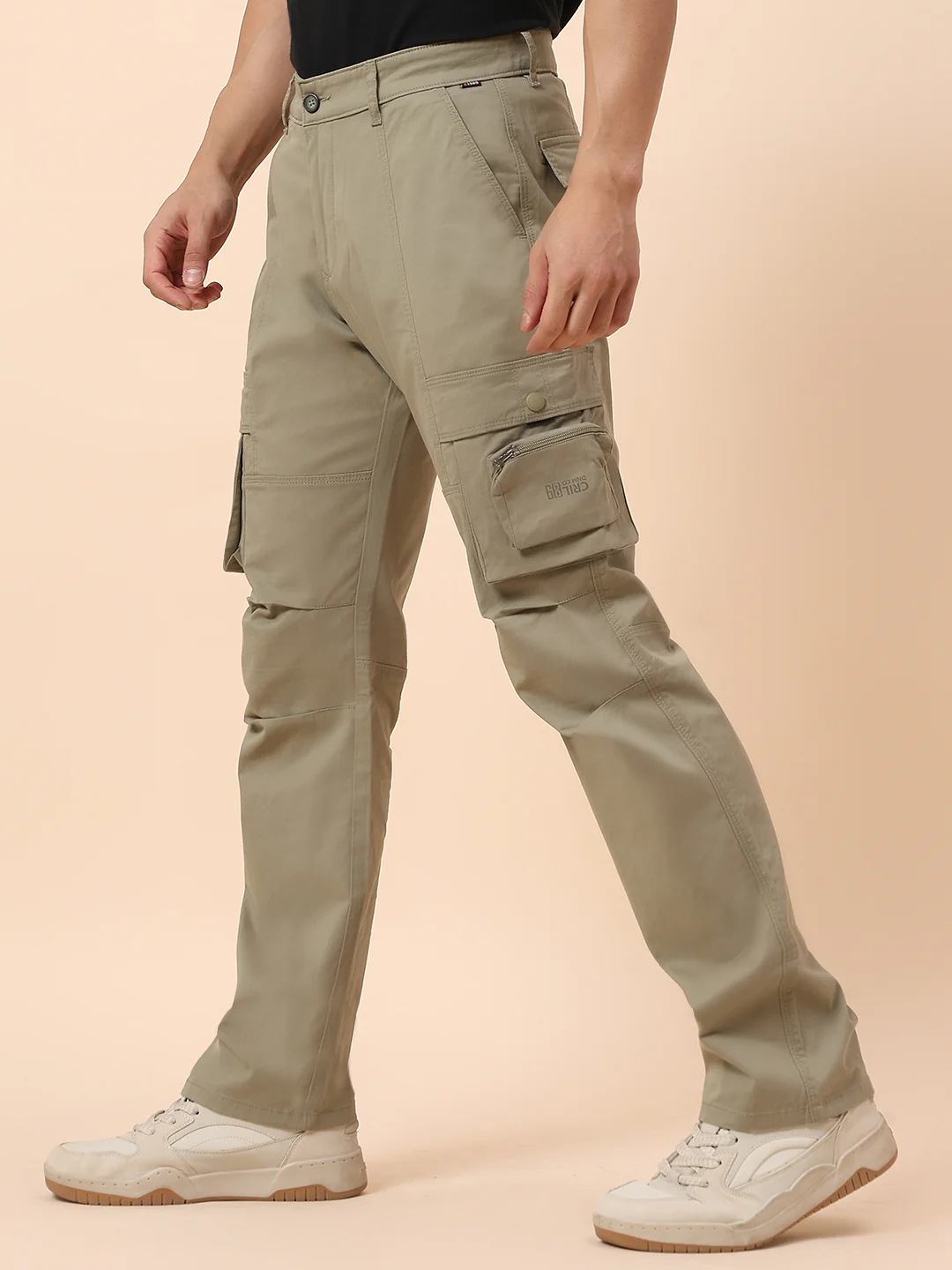 Cargo for Men | Breathable & Soft with Color Fastness Straight Fit Cotton Blend Fabric Solid Pattern Button Closure - Image 5