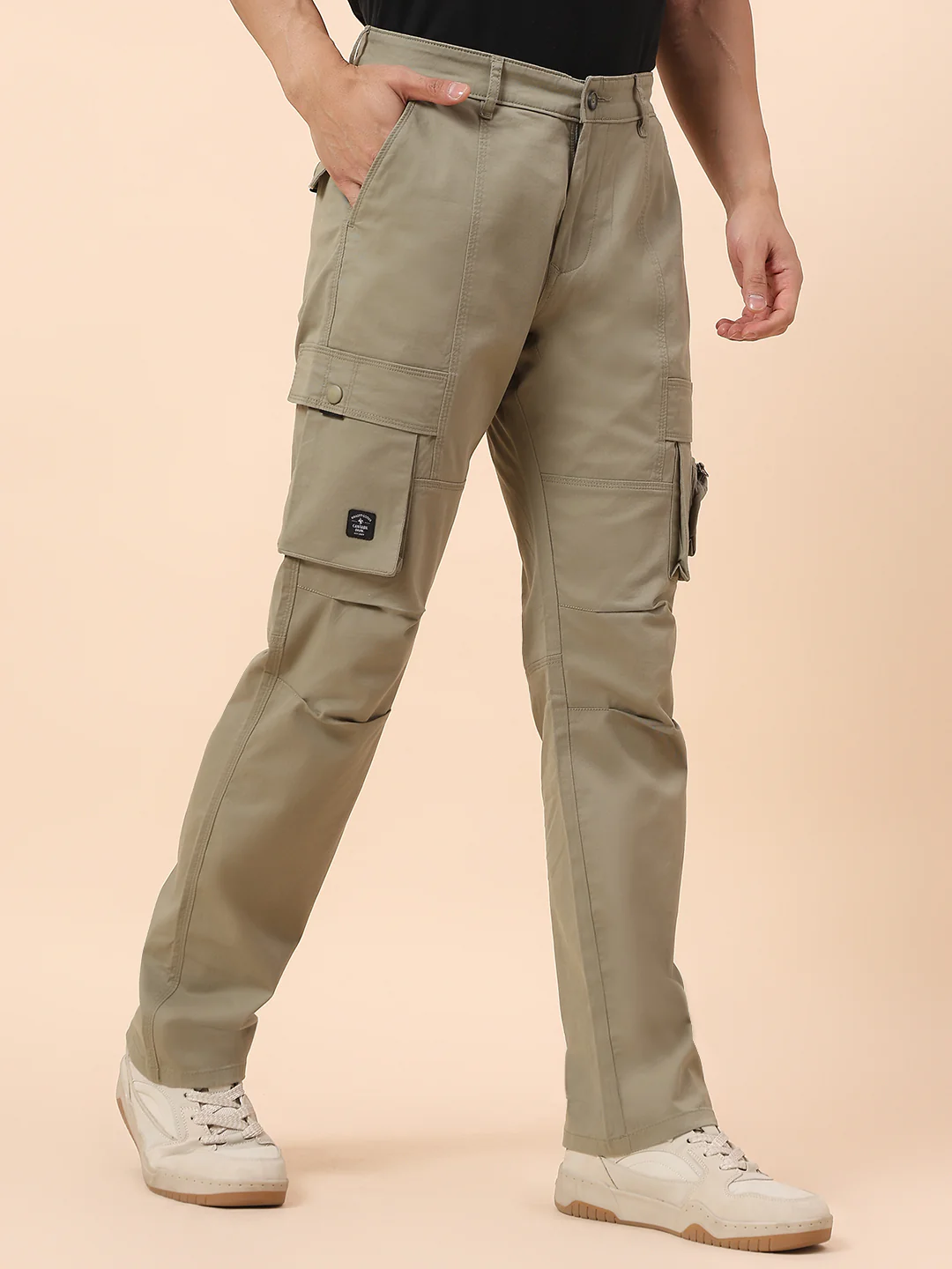 Cargo for Men | Breathable & Soft with Color Fastness Straight Fit Cotton Blend Fabric Solid Pattern Button Closure - Image 6