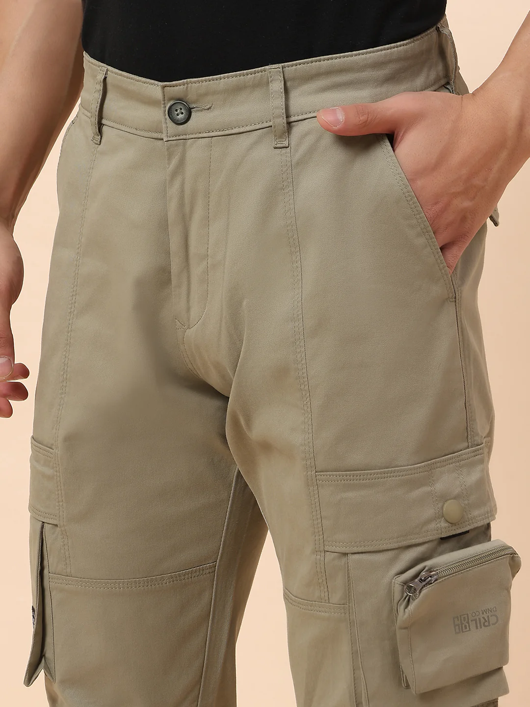 Cargo for Men | Breathable & Soft with Color Fastness Straight Fit Cotton Blend Fabric Solid Pattern Button Closure - Image 8