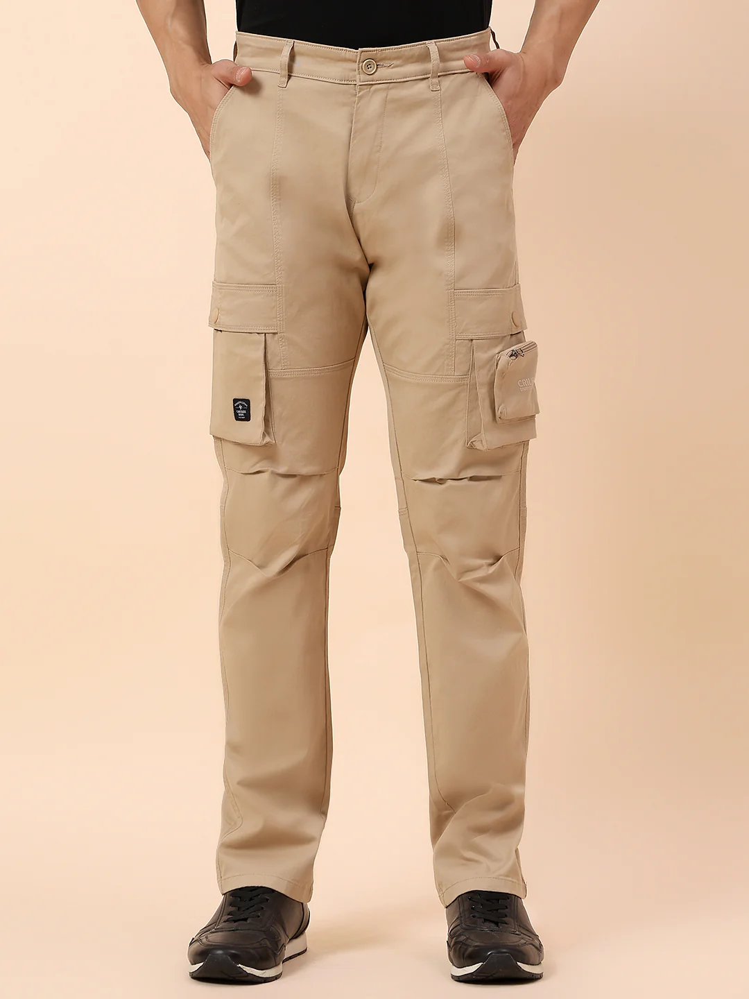 Cargo for Men | Breathable & Soft with Color Fastness Straight Fit Cotton Blend Fabric Solid Pattern Button Closure - Image 3