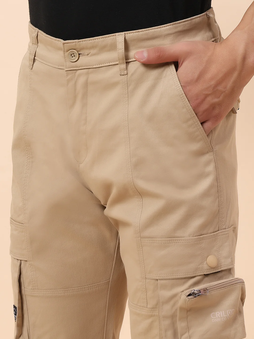 Cargo for Men | Breathable & Soft with Color Fastness Straight Fit Cotton Blend Fabric Solid Pattern Button Closure - Image 7