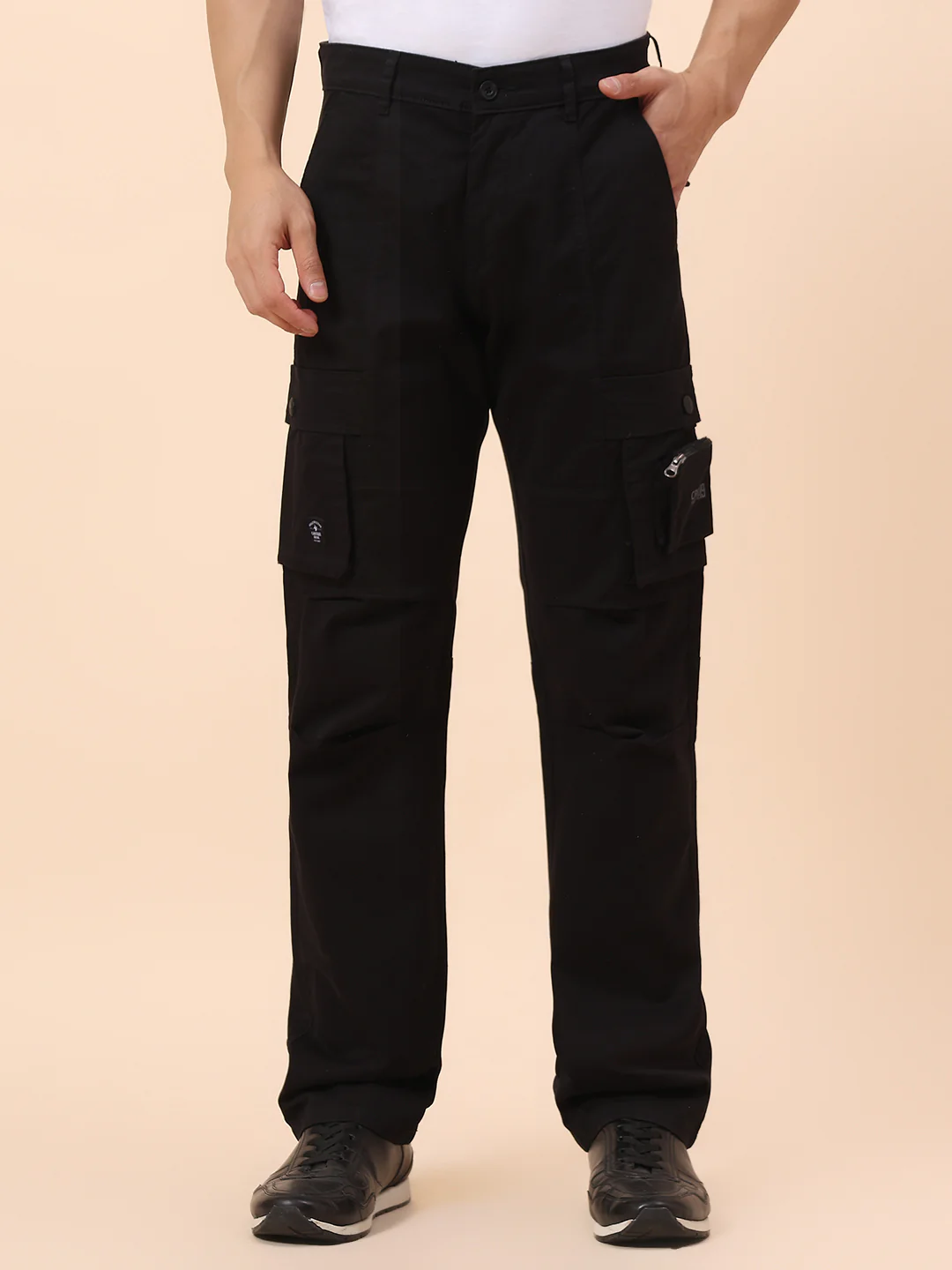 Cargo for Men | Breathable & Soft with Color Fastness Straight Fit Cotton Blend Fabric Solid Pattern Button Closure - Image 3