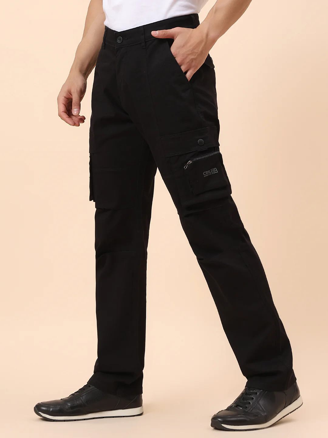 Cargo for Men | Breathable & Soft with Color Fastness Straight Fit Cotton Blend Fabric Solid Pattern Button Closure - Image 4