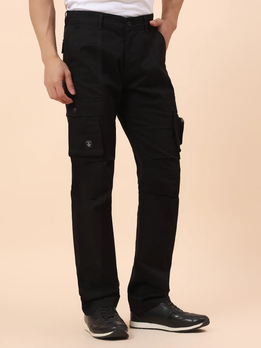 Cargo for Men | Breathable & Soft with Color Fastness Straight Fit Cotton Blend Fabric Solid Pattern Button Closure - Image 5