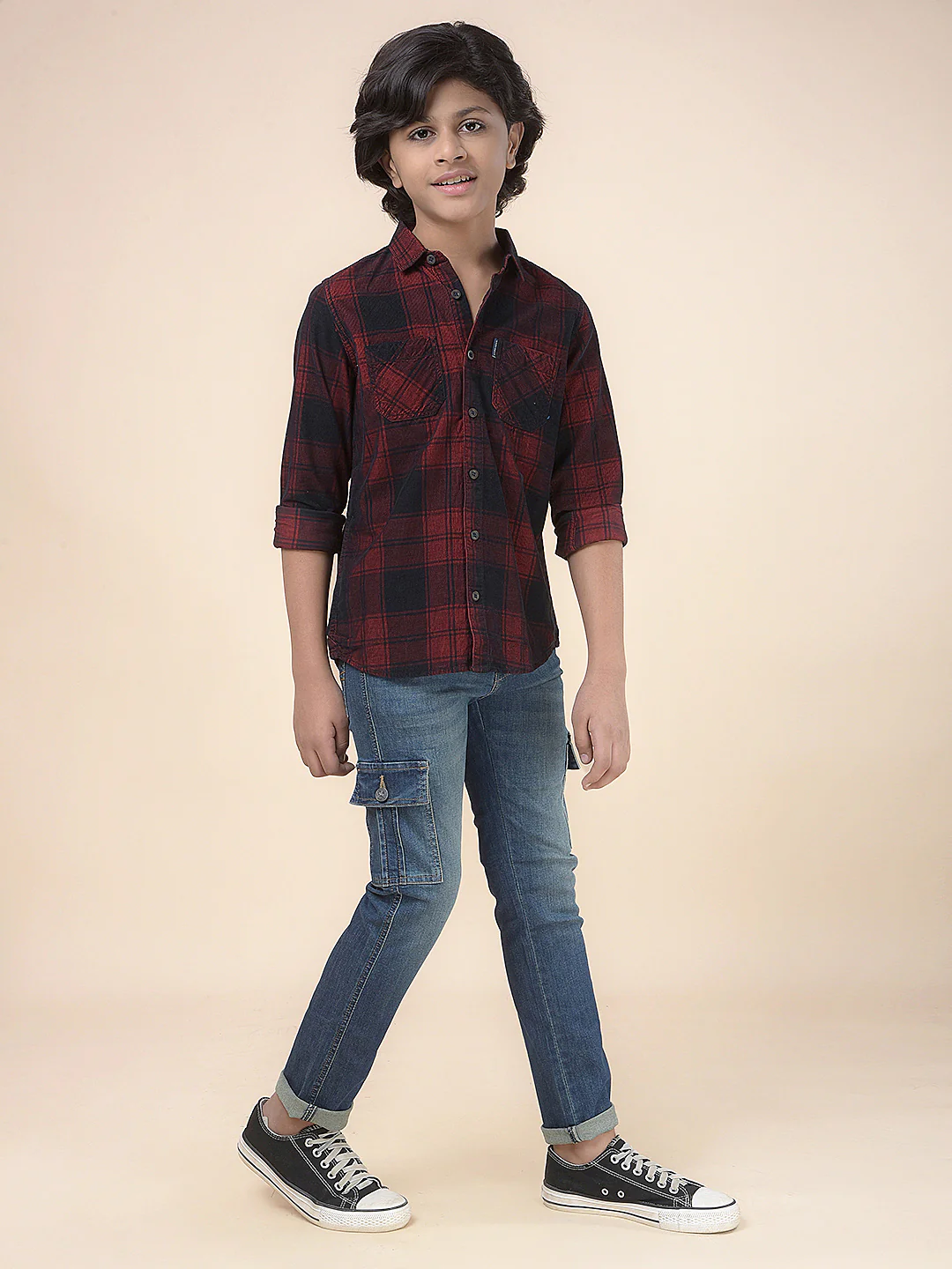 Casual Cargo for Boys l Breathable & Soft with Color Fastness Regular Fit Cotton Fabric Button Closure Solid Pattern - Image 2