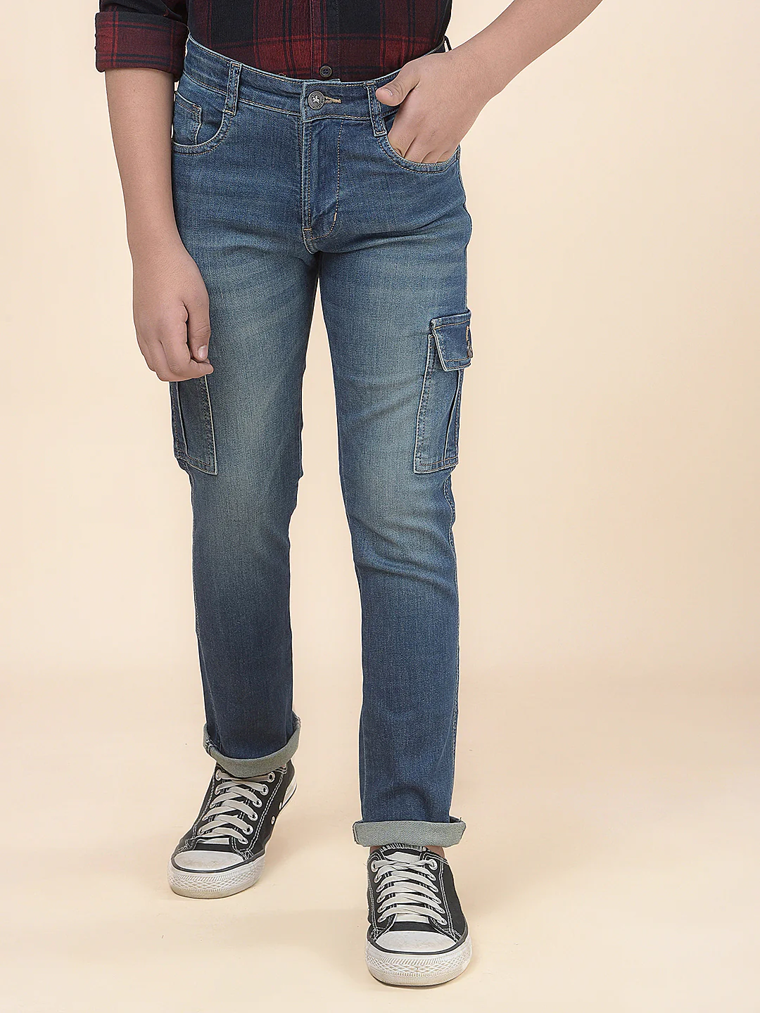 Casual Cargo for Boys l Breathable & Soft with Color Fastness Regular Fit Cotton Fabric Button Closure Solid Pattern - Image 4