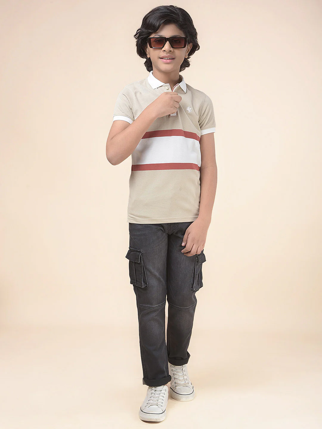 Casual Cargo for Boys l Breathable & Soft with Color Fastness Regular Fit Cotton Fabric Button Closure Solid Pattern - Image 2