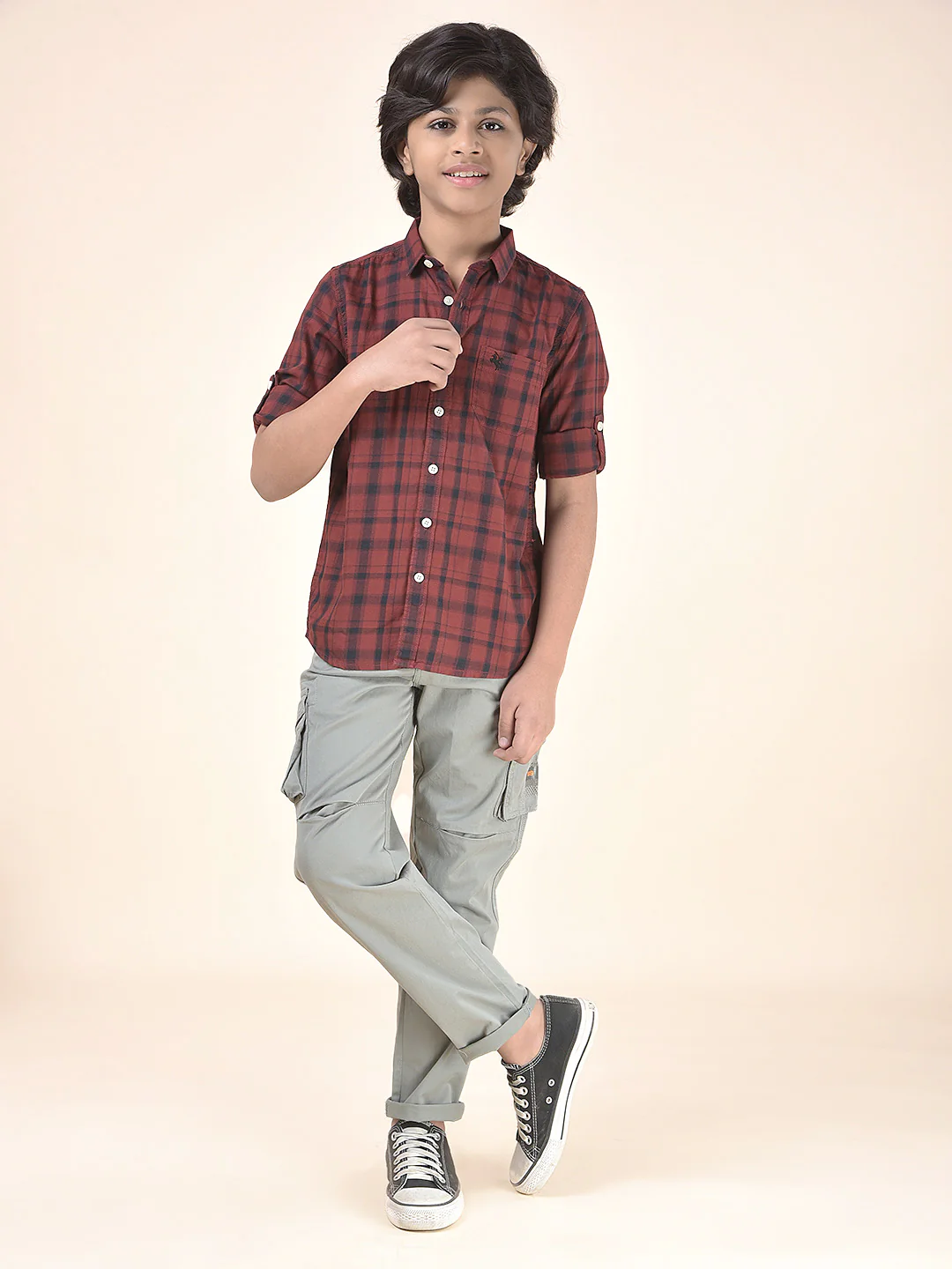 Casual Cargo for Boys l Breathable & Soft with Color Fastness Regular Fit Poly Cotton Fabric Button Closure Solid Pattern - Image 2