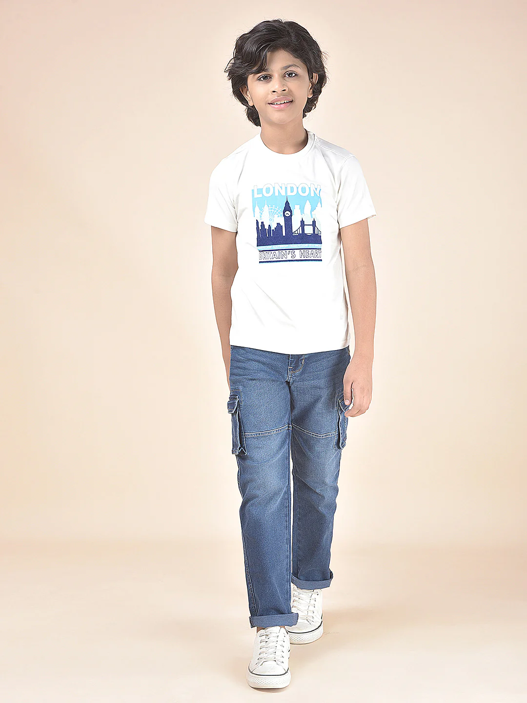 Casual Cargo for Boys l Breathable & Soft with Color Fastness Regular Fit Poly Cotton Fabric Button Closure Solid Pattern - Image 2