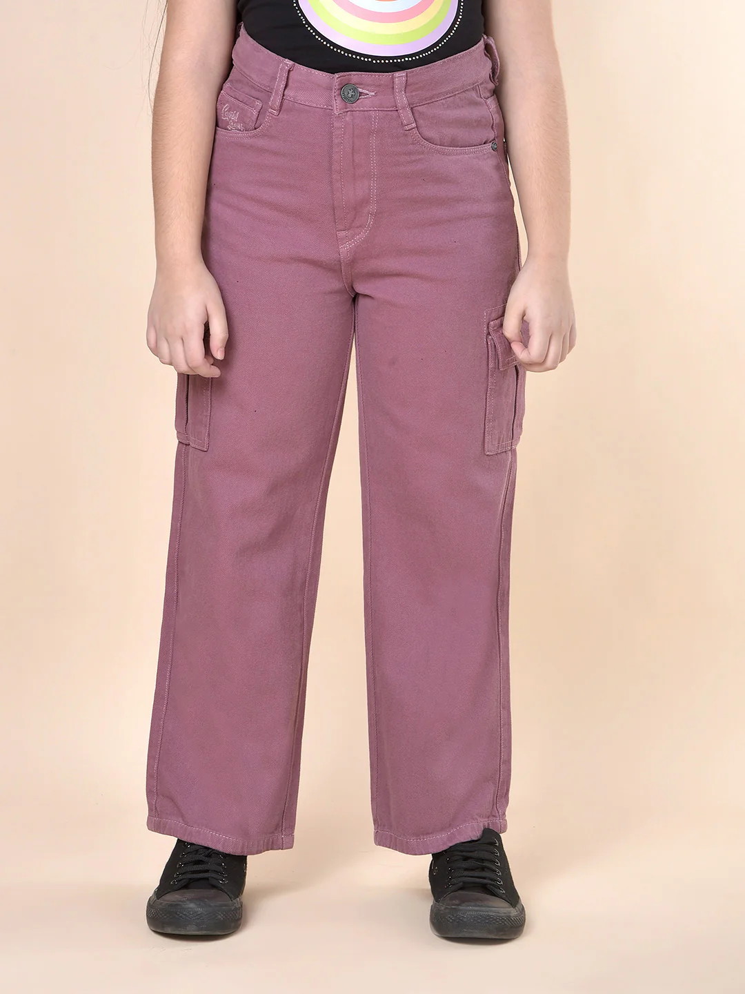 Casual Cargo for Girls | Breathable & Soft with Color Fastness Regular Fit Cotton Fabric Button Closure Solid Pattern - Image 5