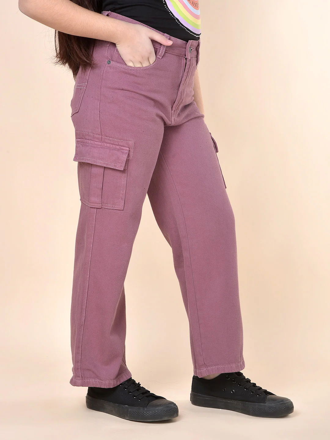 Casual Cargo for Girls | Breathable & Soft with Color Fastness Regular Fit Cotton Fabric Button Closure Solid Pattern - Image 6
