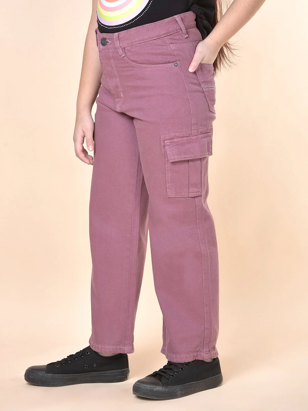 Casual Cargo for Girls | Breathable & Soft with Color Fastness Regular Fit Cotton Fabric Button Closure Solid Pattern - Image 7