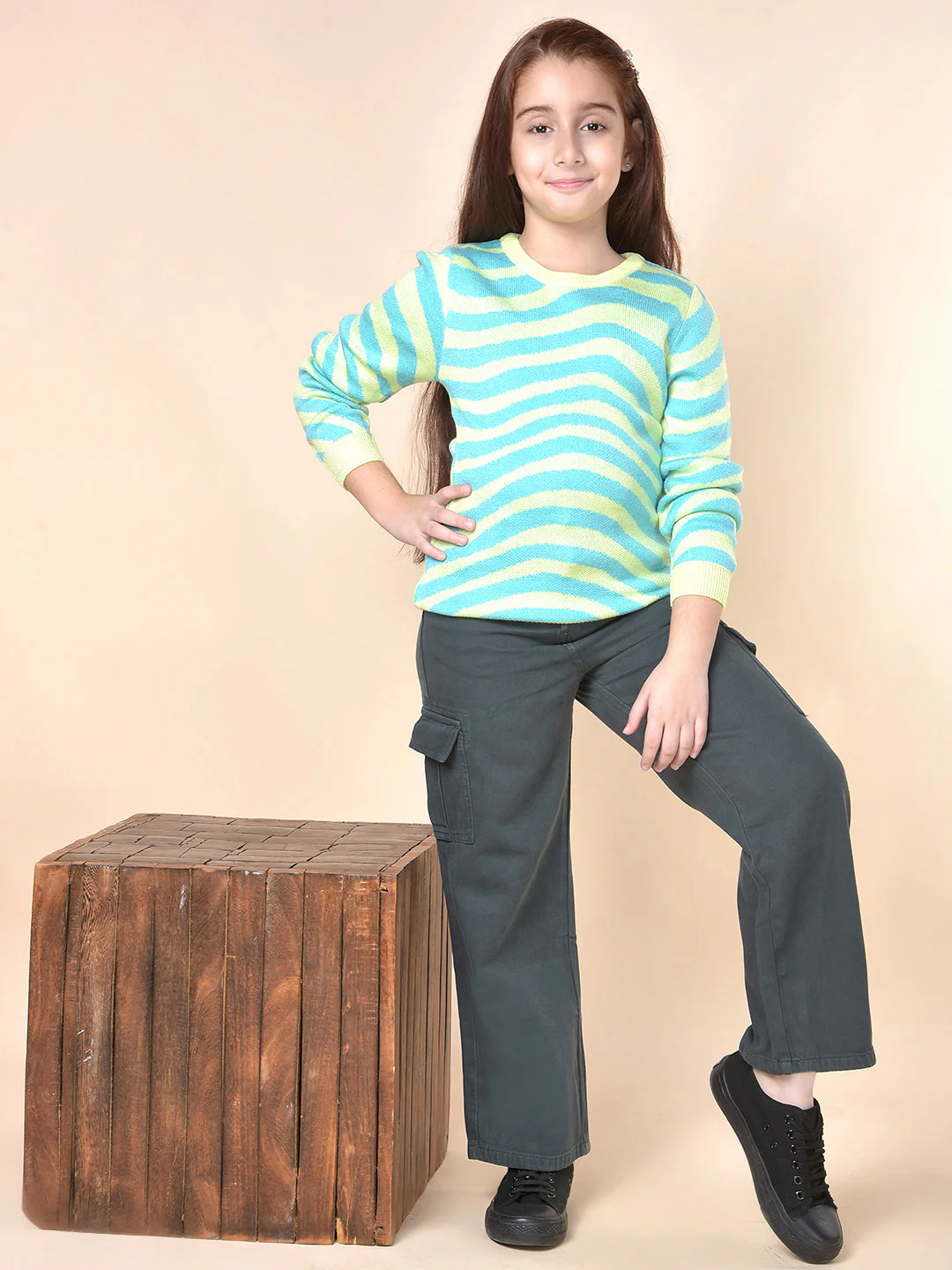 Casual Cargo for Girls | Breathable & Soft with Color Fastness Regular Fit Cotton Fabric Button Closure Solid Pattern - Image 3