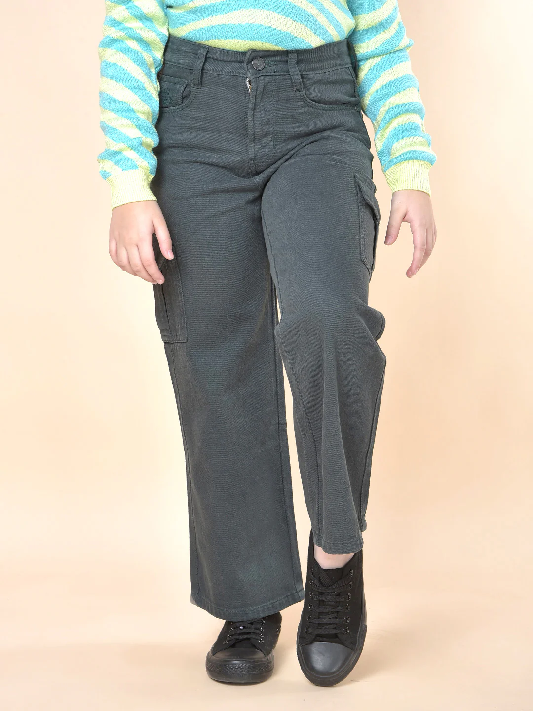 Casual Cargo for Girls | Breathable & Soft with Color Fastness Regular Fit Cotton Fabric Button Closure Solid Pattern - Image 5