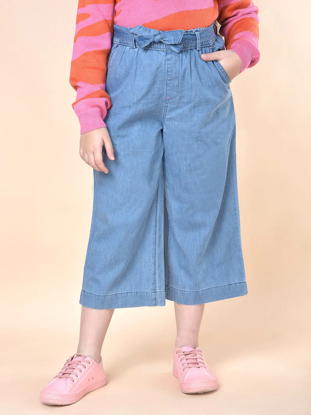Casual Culottes for Girls | Breathable & Soft with Color Fastness Regular Fit Cotton Fabric Full Elasticated Closure Solid Pattern - Image 3