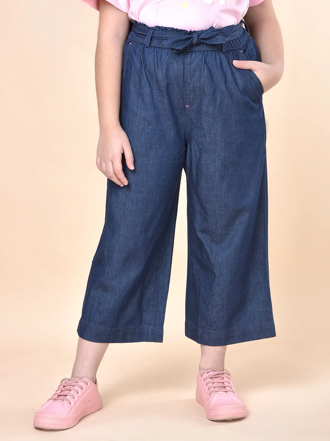 Casual Culottes for Girls | Breathable & Soft with Color Fastness Regular Fit Cotton Fabric Full Elasticated Closure Solid Pattern - Image 4