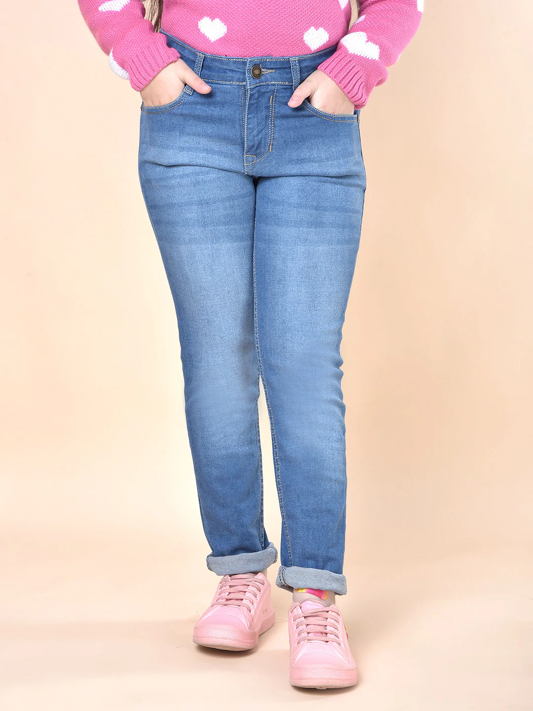 Casual Denim for Girls l Breathable & Soft with Color Fastness Regular Fit Cotton Blend Fabric Button Closure Solid Pattern - Image 4