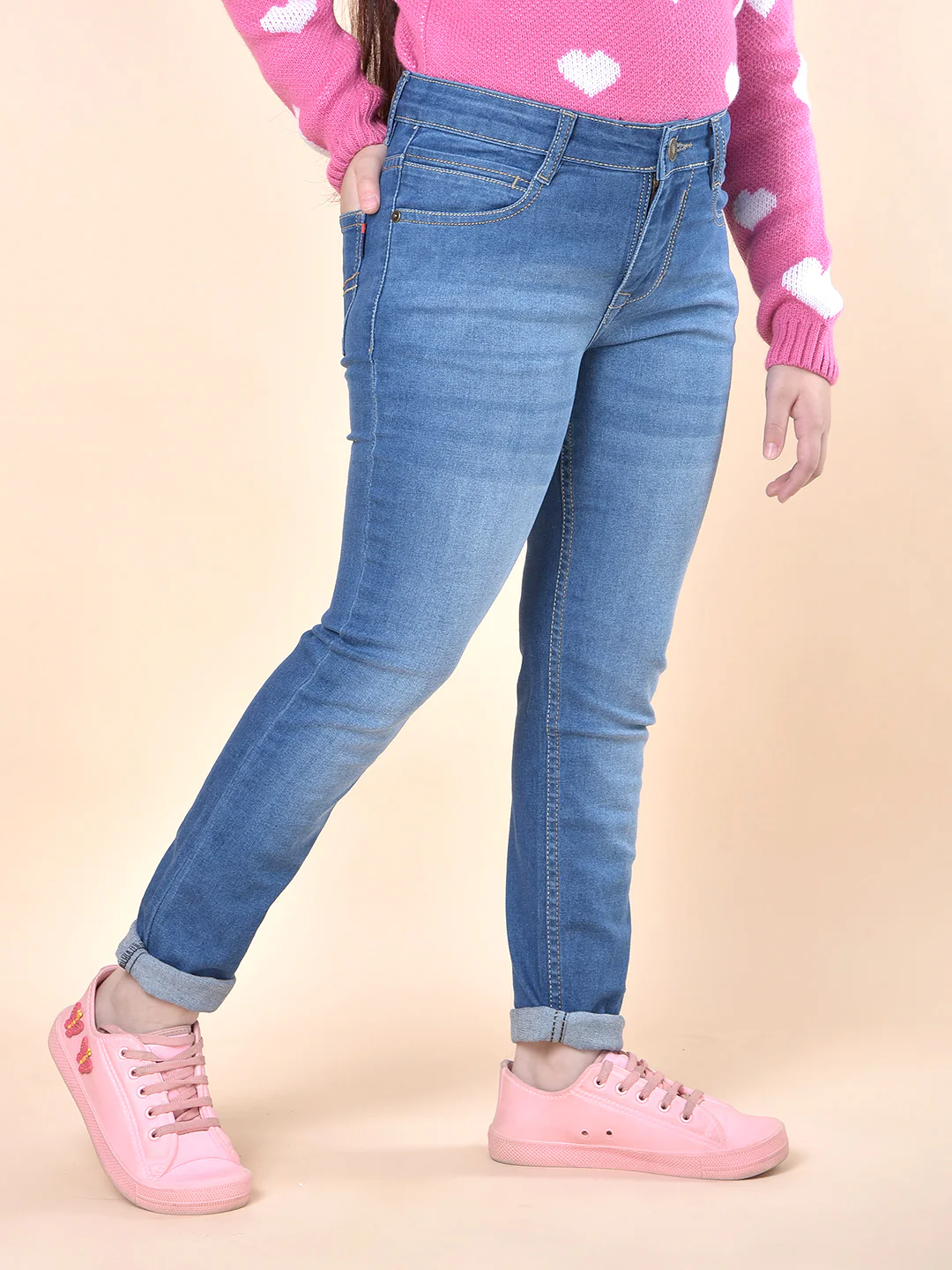 Casual Denim for Girls l Breathable & Soft with Color Fastness Regular Fit Cotton Blend Fabric Button Closure Solid Pattern - Image 6