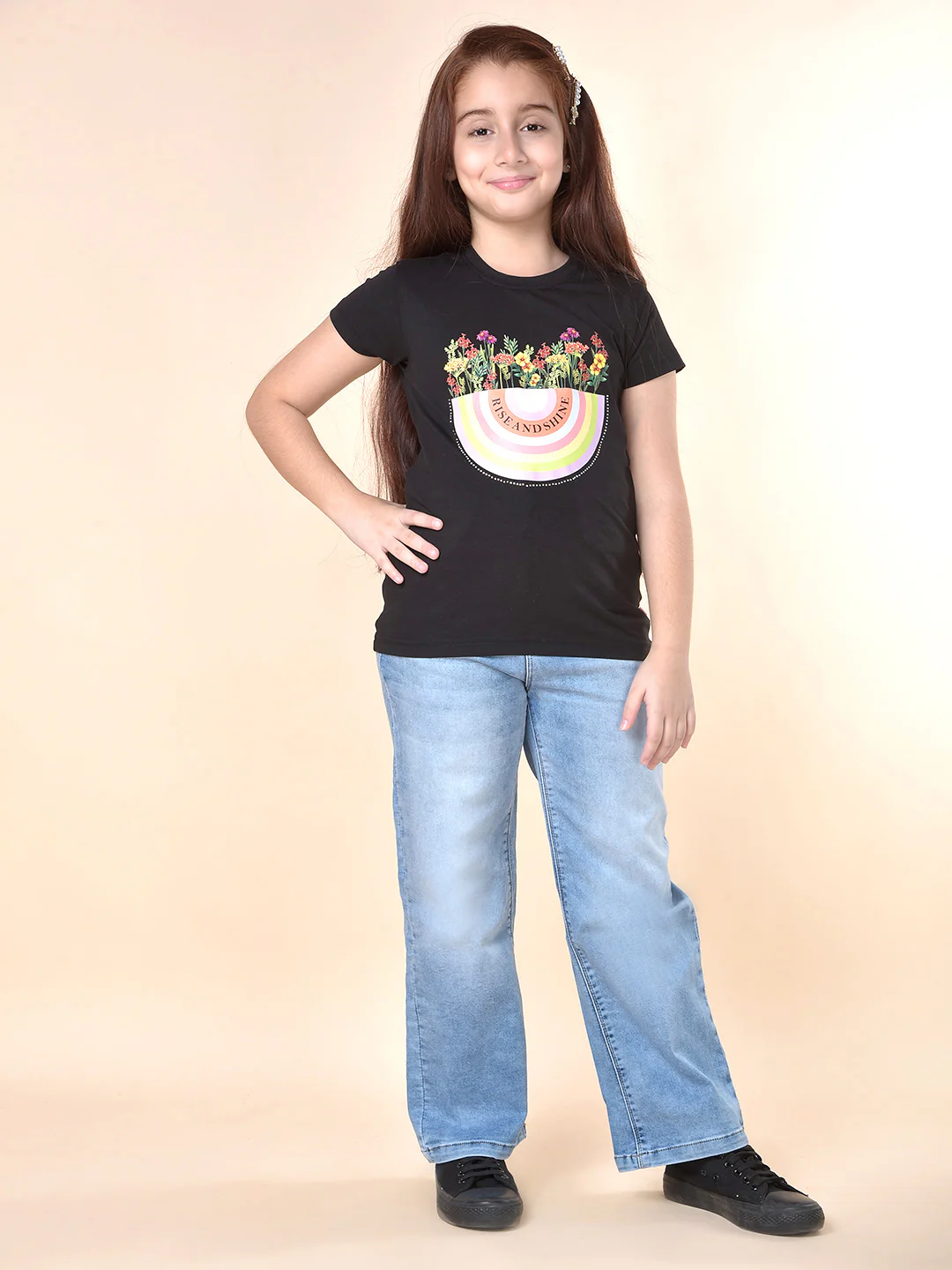 Casual Denim for Girls | Breathable & Soft with Color Fastness Regular Fit Cotton Blend Fabric Button Closure Solid Pattern - Image 2