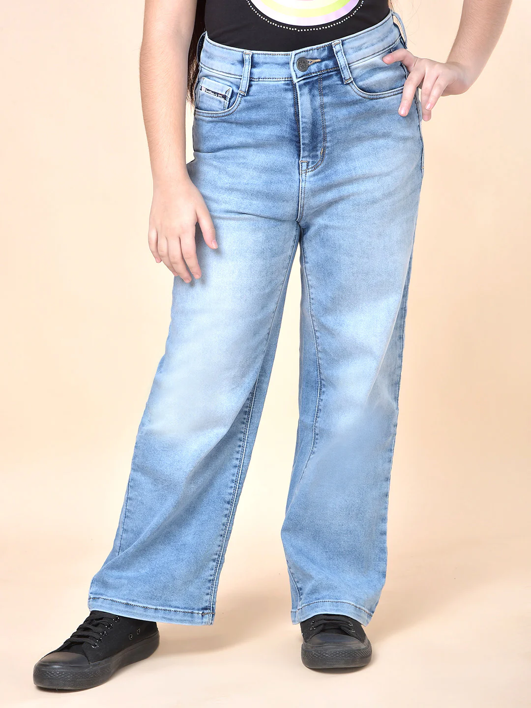 Casual Denim for Girls | Breathable & Soft with Color Fastness Regular Fit Cotton Blend Fabric Button Closure Solid Pattern - Image 3
