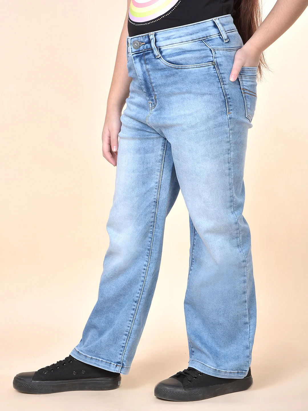 Casual Denim for Girls | Breathable & Soft with Color Fastness Regular Fit Cotton Blend Fabric Button Closure Solid Pattern - Image 5