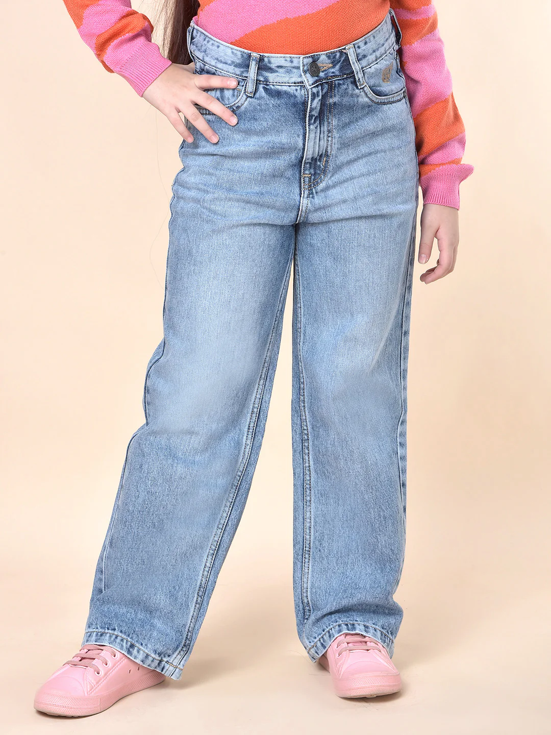 Casual Denim for Girls | Breathable & Soft with Color Fastness Regular Fit Cotton Blend Fabric Button Closure Solid Pattern - Image 4