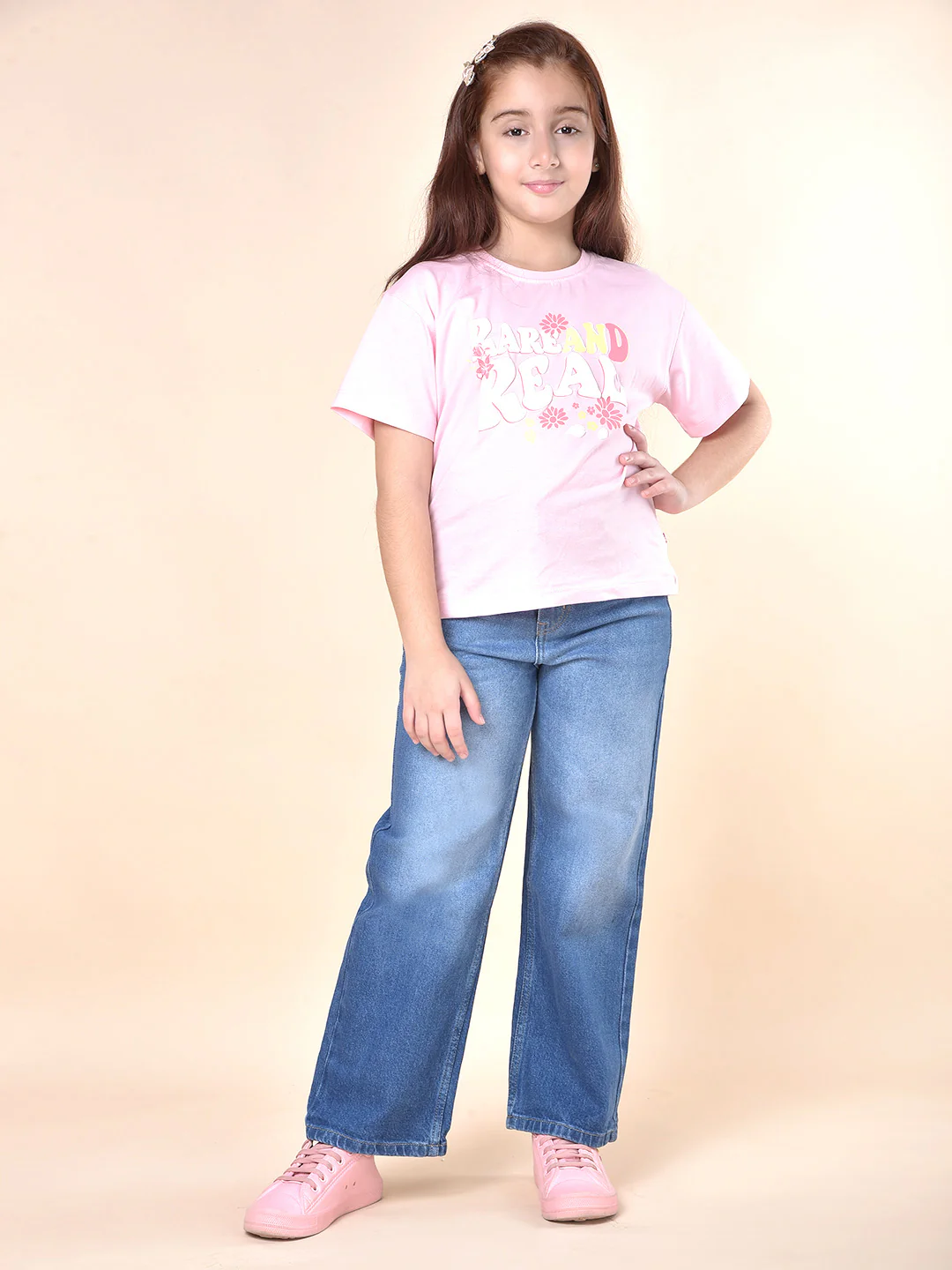 Casual Denim for Girls | Breathable & Soft with Color Fastness Regular Fit Cotton Blend Fabric Button Closure Solid Pattern - Image 2