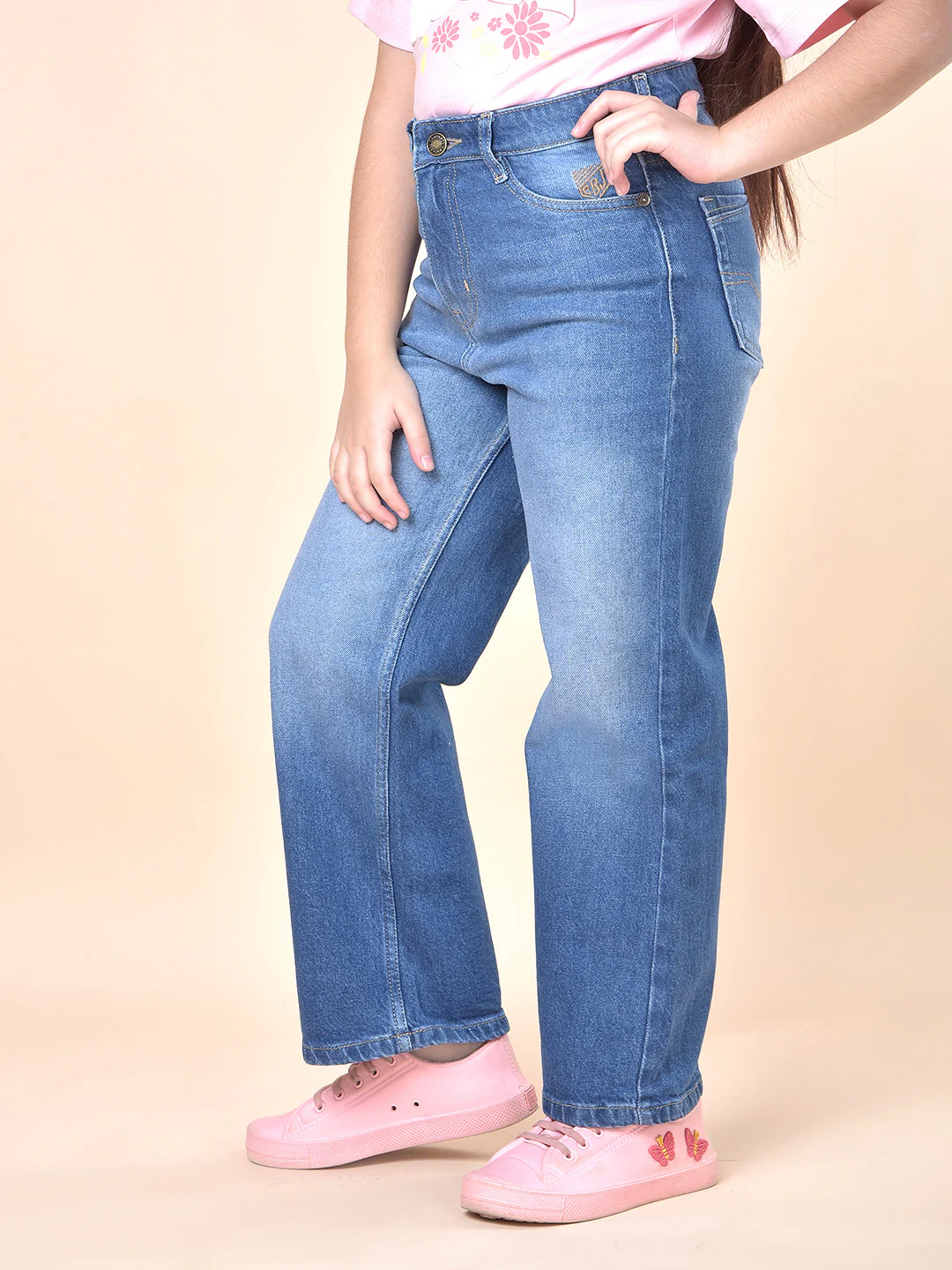 Casual Denim for Girls | Breathable & Soft with Color Fastness Regular Fit Cotton Blend Fabric Button Closure Solid Pattern - Image 4