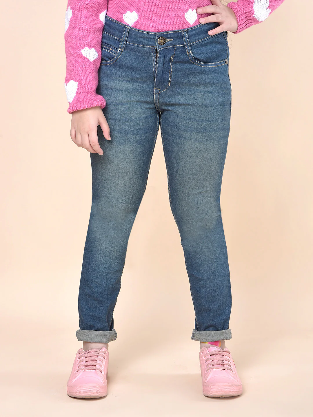 Casual Denim for Girls | Breathable & Soft with Color Fastness Regular Fit Cotton Blend Fabric Button Closure Solid Pattern - Image 7