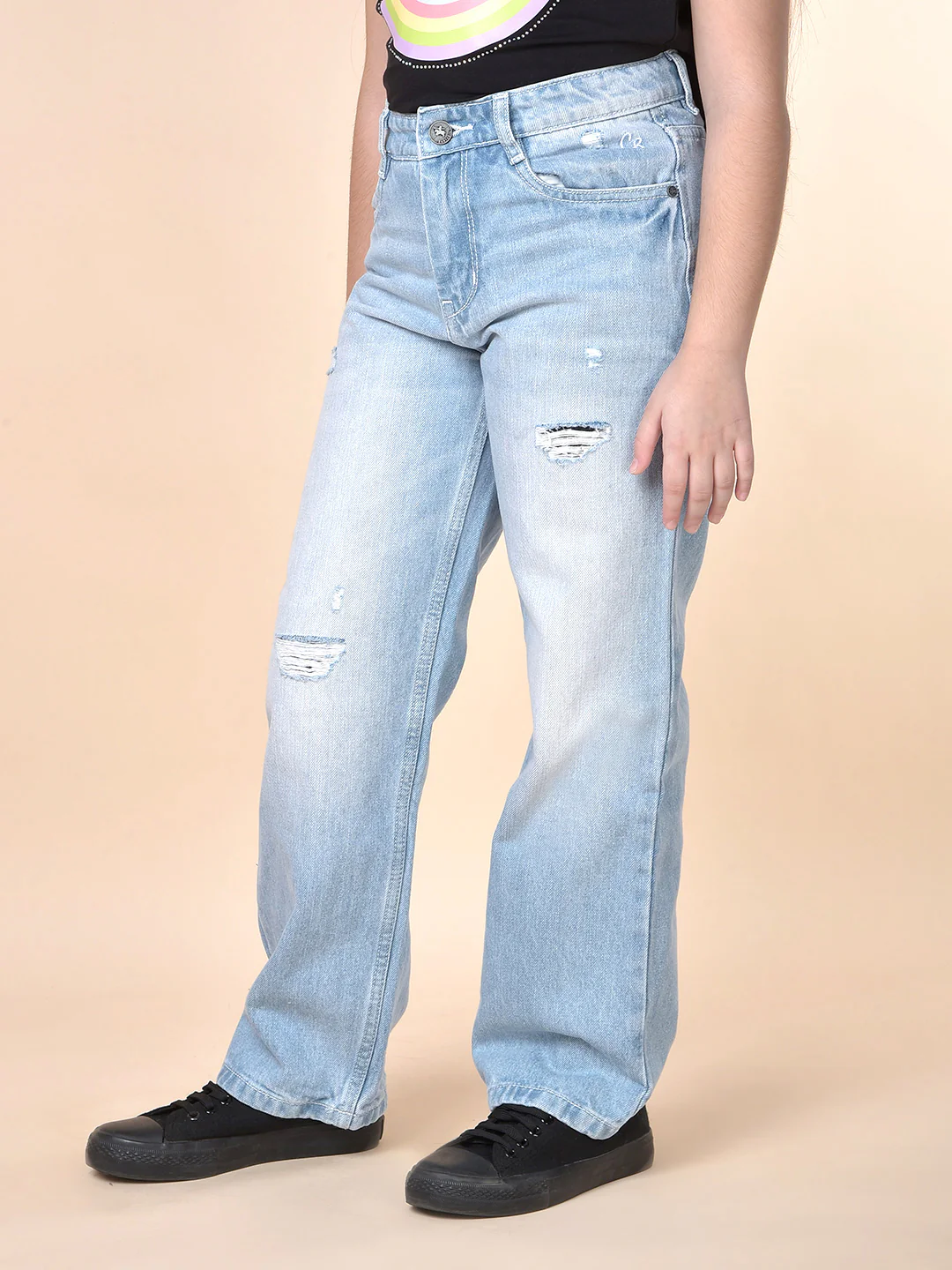 Casual Denim for Girls | Breathable & Soft with Color Fastness Regular Fit Cotton Fabric Button Closure Solid Pattern - Image 4
