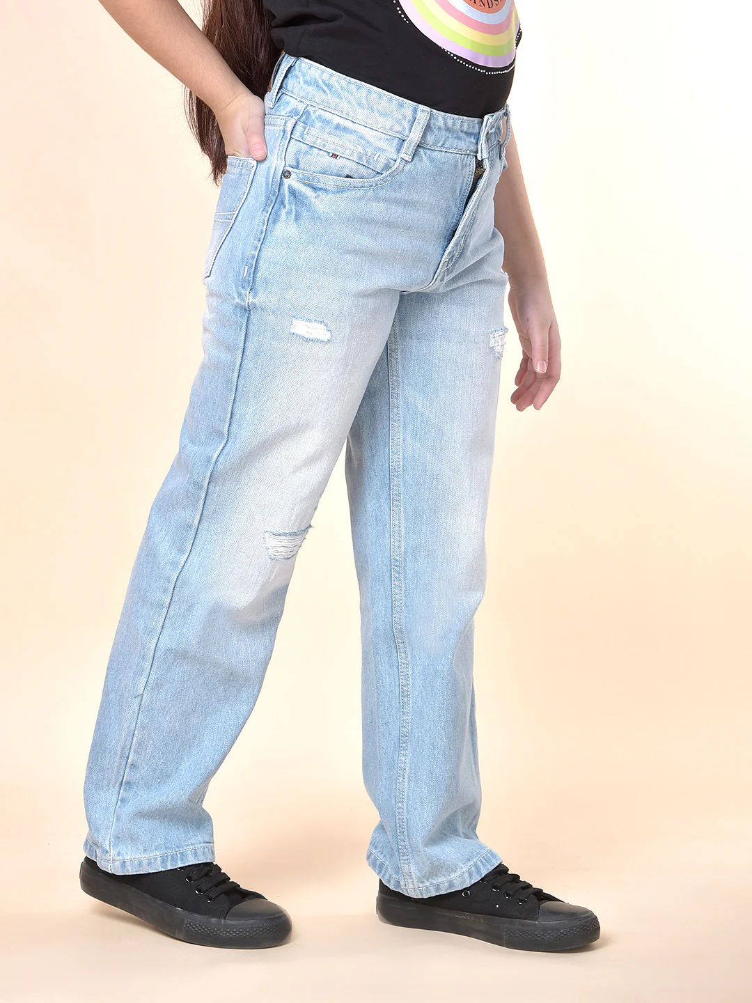 Casual Denim for Girls | Breathable & Soft with Color Fastness Regular Fit Cotton Fabric Button Closure Solid Pattern - Image 5