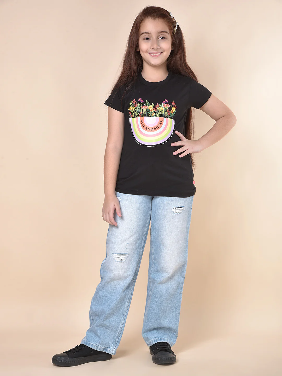 Casual Denim for Girls | Breathable & Soft with Color Fastness Regular Fit Cotton Fabric Button Closure Solid Pattern - Image 8