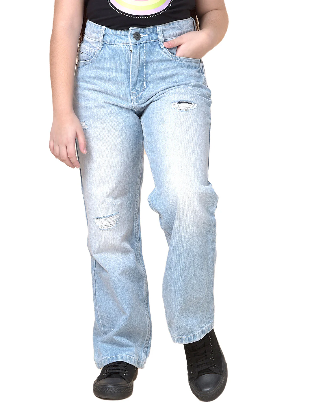 Casual Denim for Girls | Breathable & Soft with Color Fastness Regular Fit Cotton Fabric Button Closure Solid Pattern - Image 9
