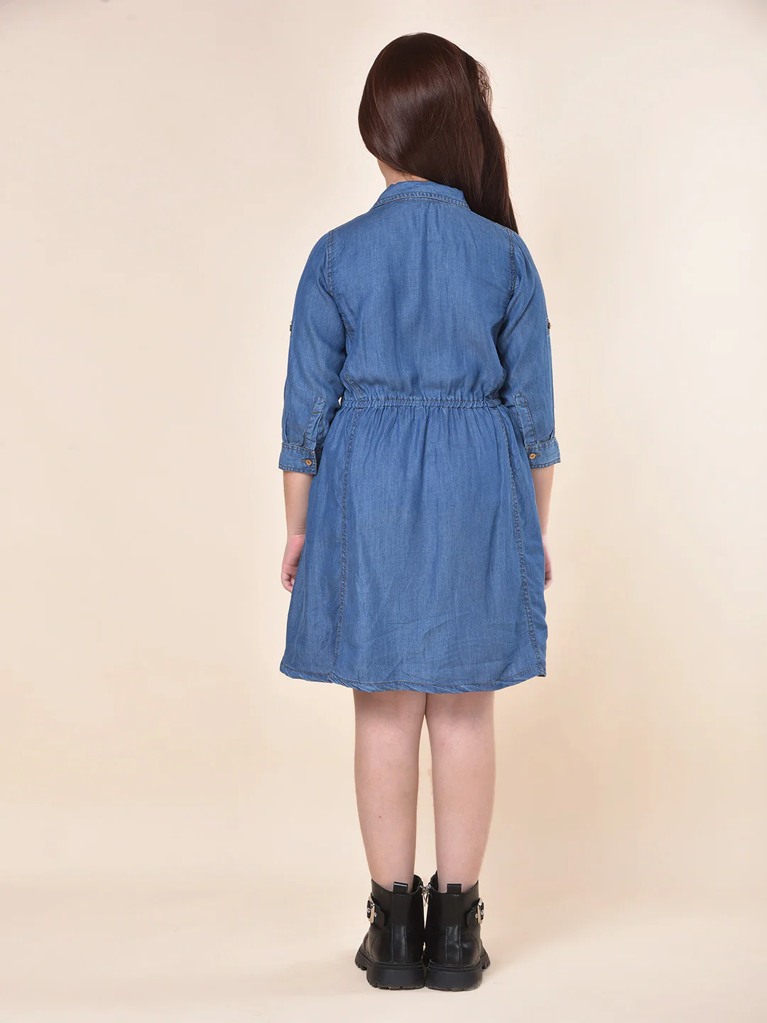 Casual Dress for Girls | Breathable & Soft with Color Fastness Regular Fit Spread Collar Cotton Fabric Solid Pattern - Image 7