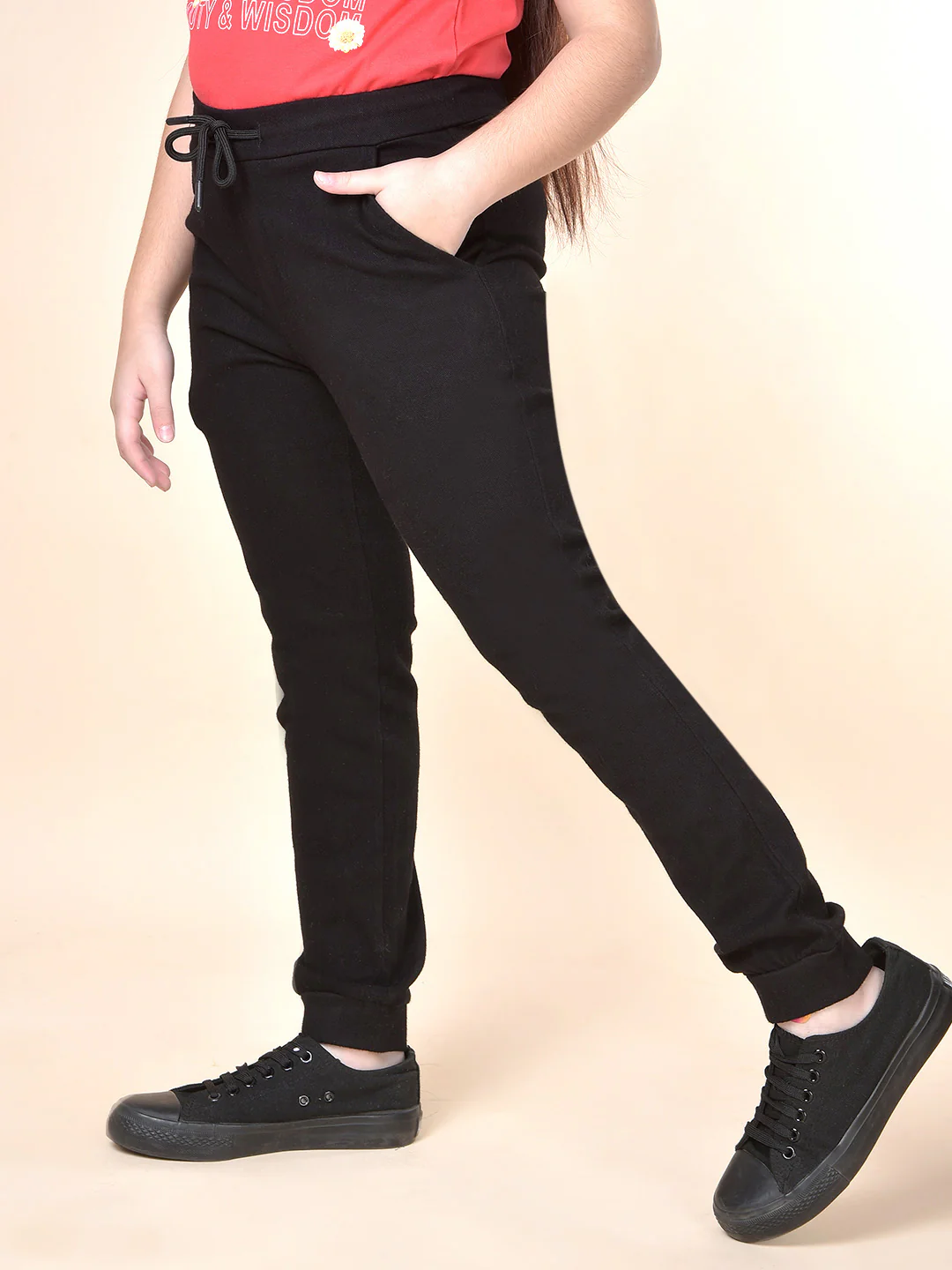 Casual Jogger for Girls | Breathable & Soft with Color Fastness Regular Fit Cotton Blend Fabric Drawstring Closure Solid Pattern - Image 3