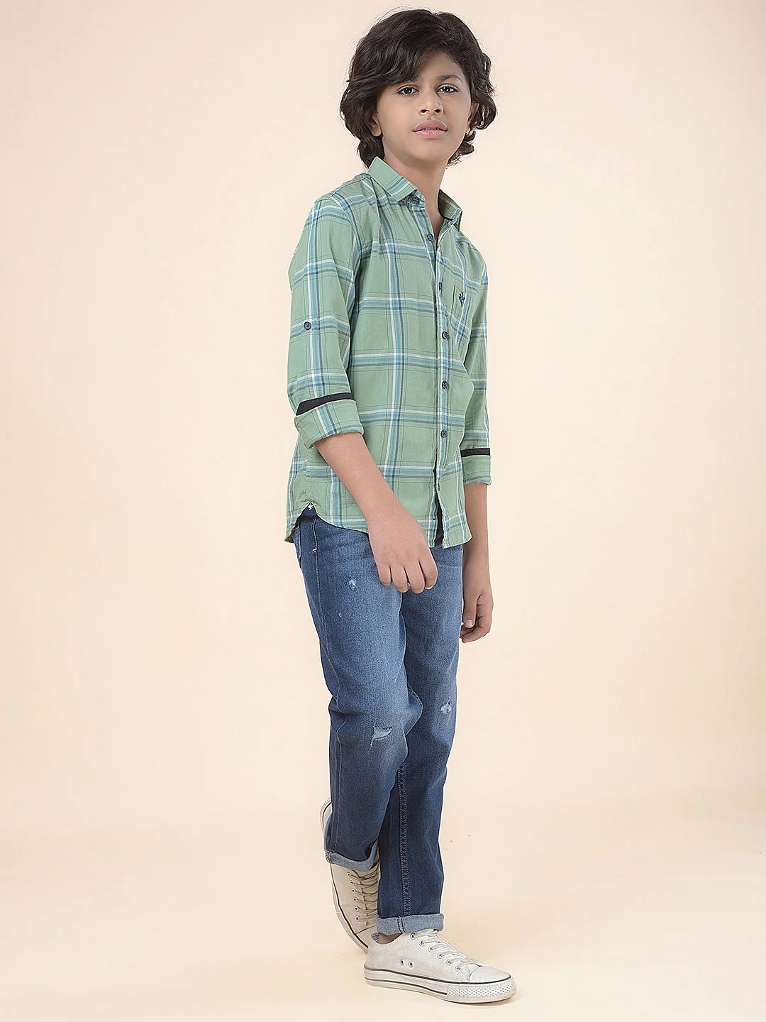 Casual Shirt for Boys l Breathable & Soft with Color Fastness Regular Fit Spread Collar Cotton Fabric Checkered Pattern - Image 2