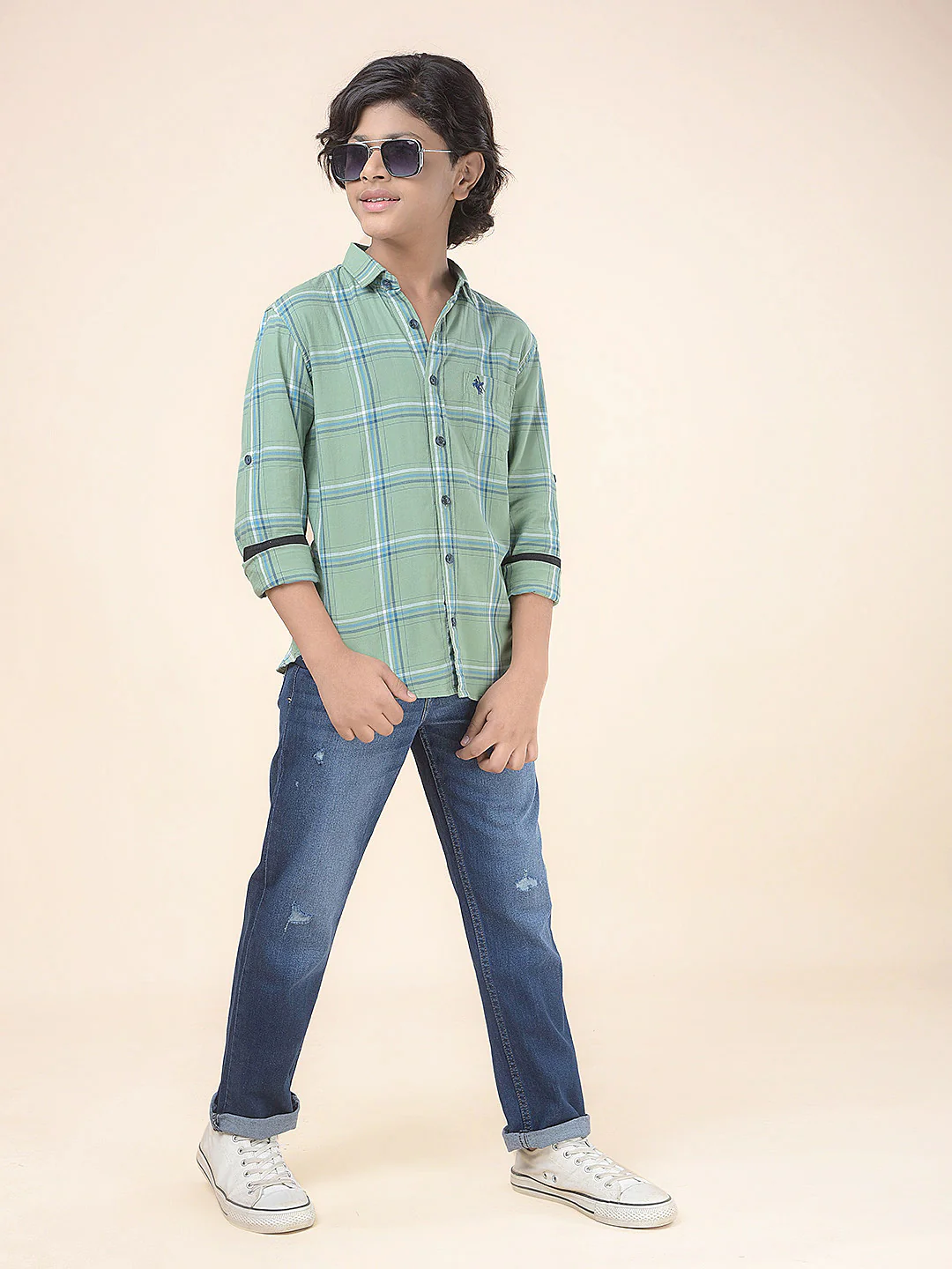 Casual Shirt for Boys l Breathable & Soft with Color Fastness Regular Fit Spread Collar Cotton Fabric Checkered Pattern - Image 3