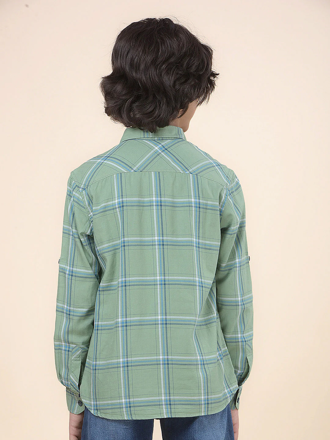 Casual Shirt for Boys l Breathable & Soft with Color Fastness Regular Fit Spread Collar Cotton Fabric Checkered Pattern - Image 4