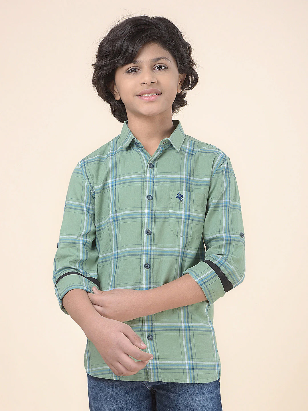 Casual Shirt for Boys l Breathable & Soft with Color Fastness Regular Fit Spread Collar Cotton Fabric Checkered Pattern - Image 5