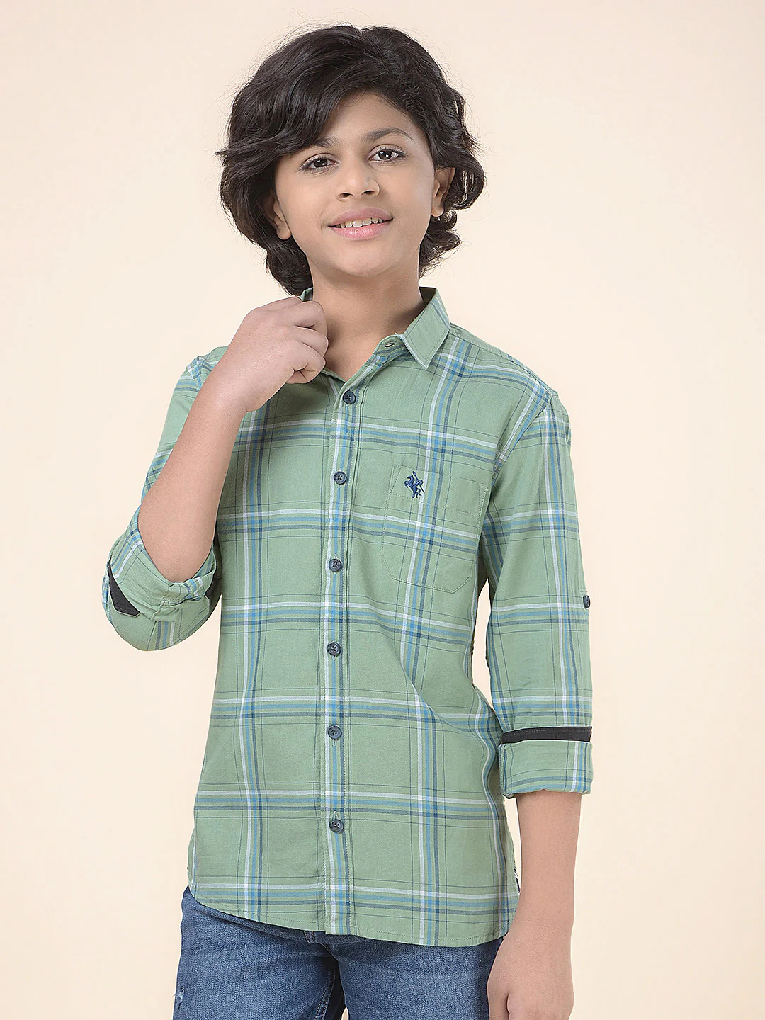 Casual Shirt for Boys l Breathable & Soft with Color Fastness Regular Fit Spread Collar Cotton Fabric Checkered Pattern - Image 6