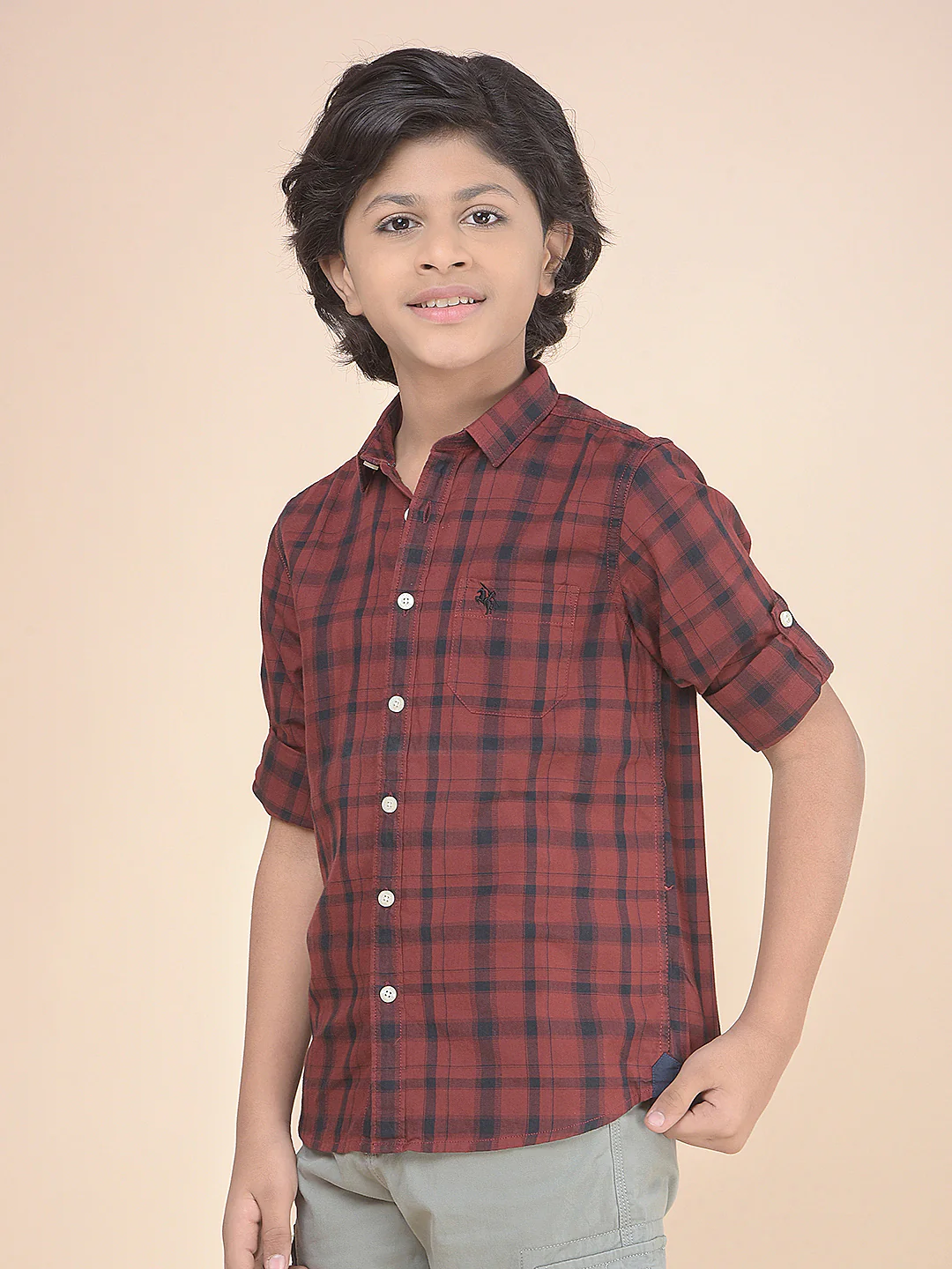 Casual Shirt for Boys l Breathable & Soft with Color Fastness Regular Fit Spread Collar Cotton Fabric Checkered Pattern - Image 3