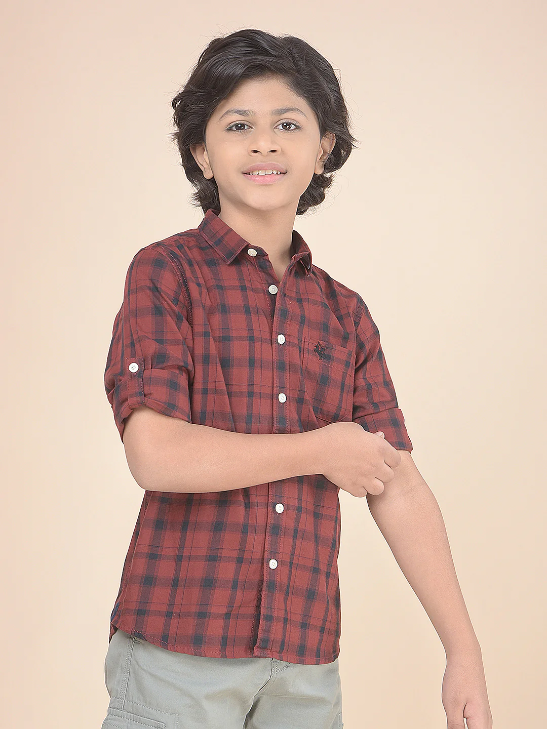 Casual Shirt for Boys l Breathable & Soft with Color Fastness Regular Fit Spread Collar Cotton Fabric Checkered Pattern - Image 4
