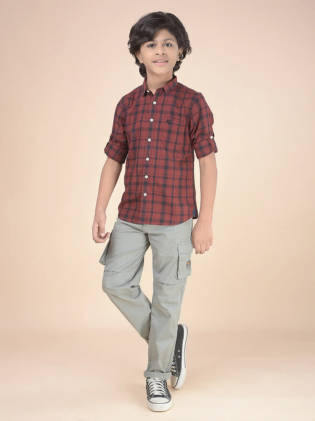 Casual Shirt for Boys l Breathable & Soft with Color Fastness Regular Fit Spread Collar Cotton Fabric Checkered Pattern - Image 6