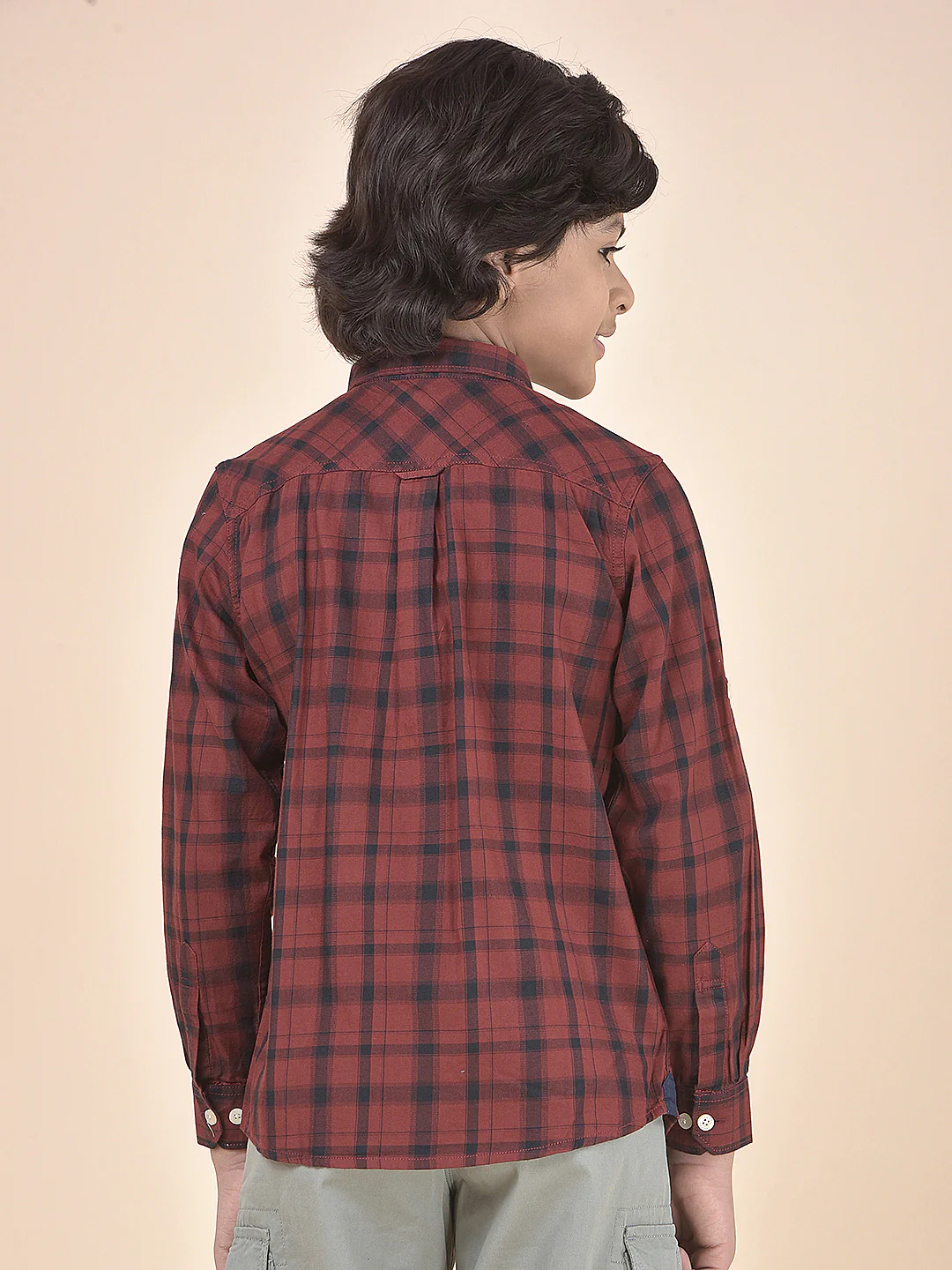 Casual Shirt for Boys l Breathable & Soft with Color Fastness Regular Fit Spread Collar Cotton Fabric Checkered Pattern - Image 7
