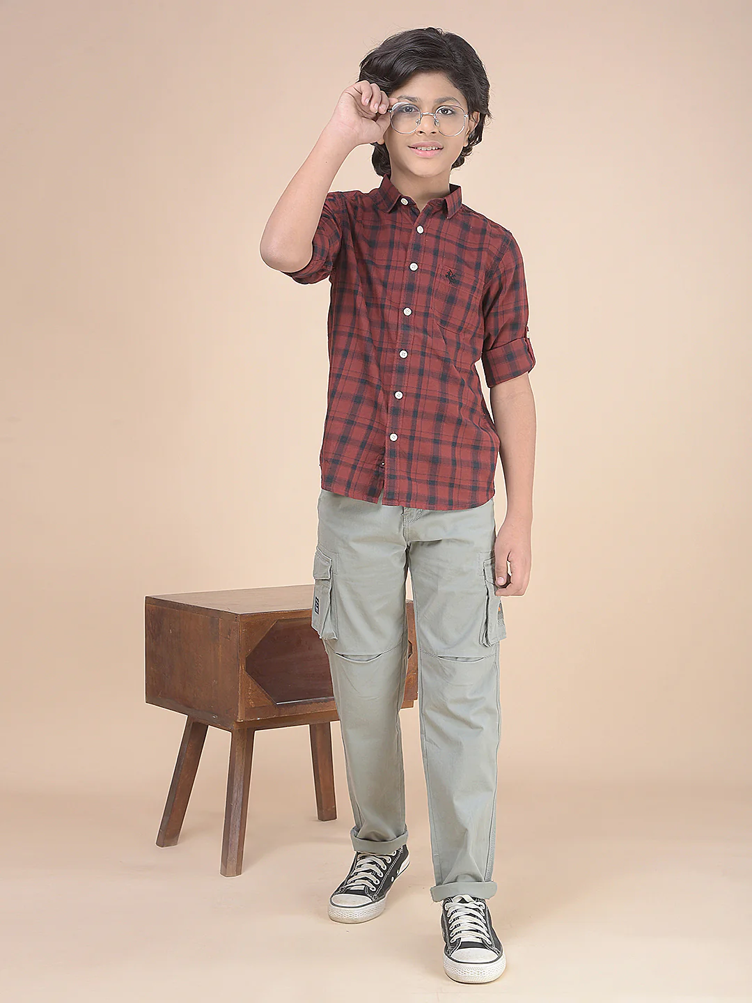 Casual Shirt for Boys l Breathable & Soft with Color Fastness Regular Fit Spread Collar Cotton Fabric Checkered Pattern - Image 8