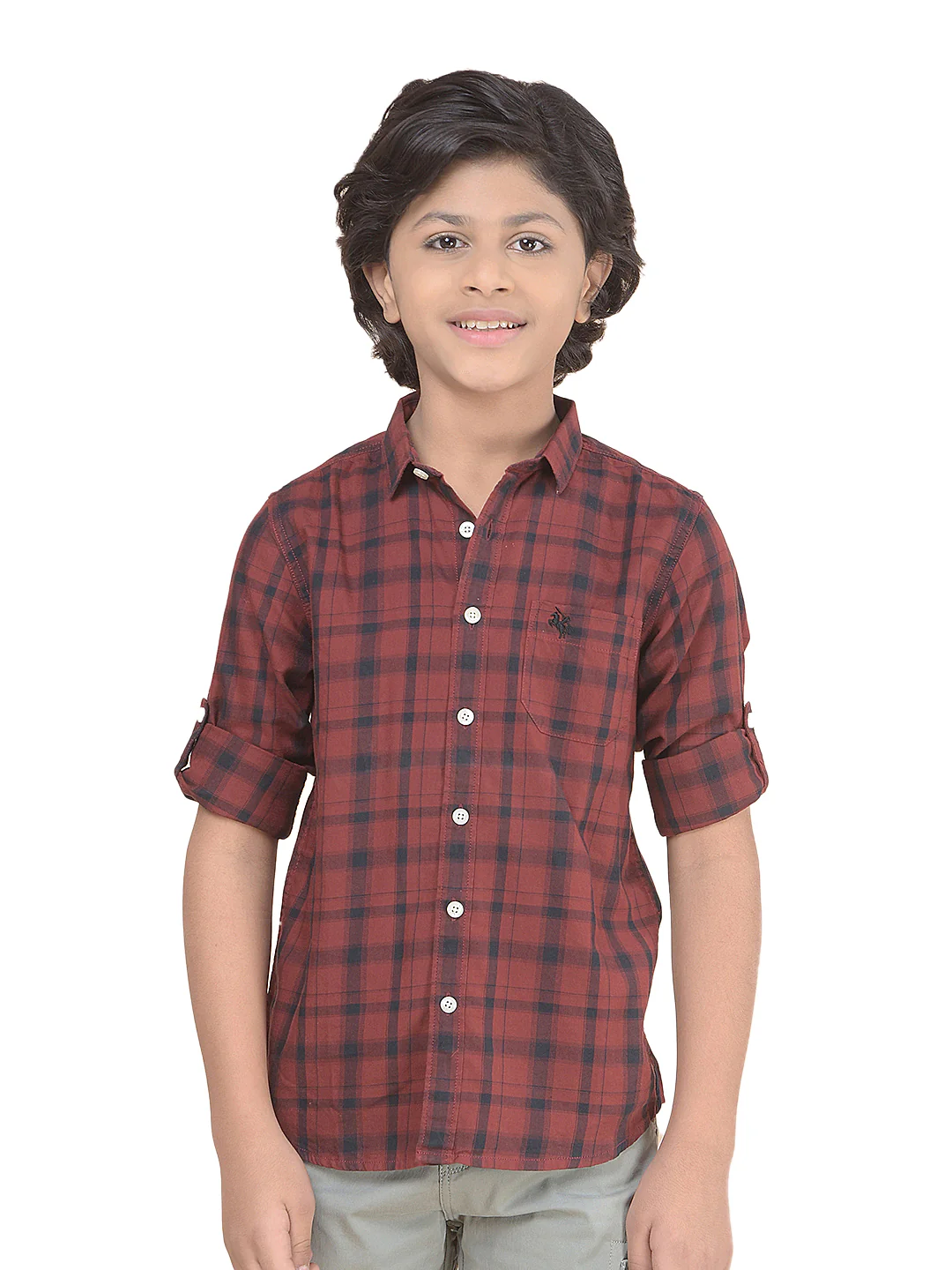 Casual Shirt for Boys l Breathable & Soft with Color Fastness Regular Fit Spread Collar Cotton Fabric Checkered Pattern - Image 9