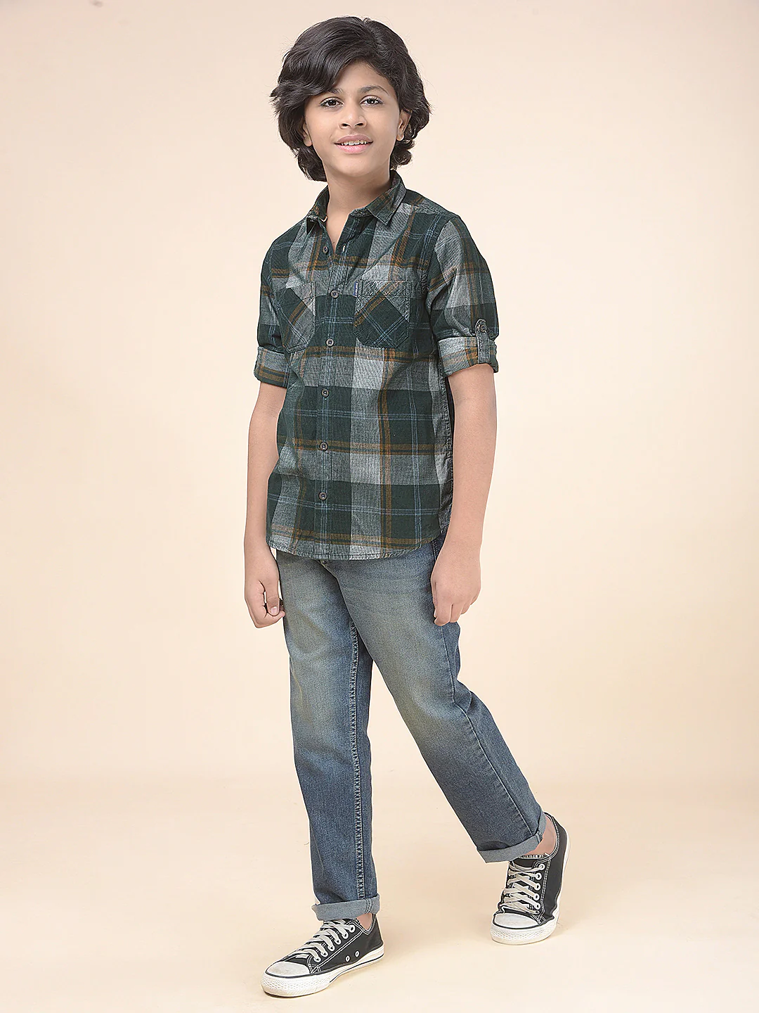 Casual Shirt for Boys l Breathable & Soft with Color Fastness Regular Fit Spread Collar Cotton Fabric Checkered Pattern - Image 2