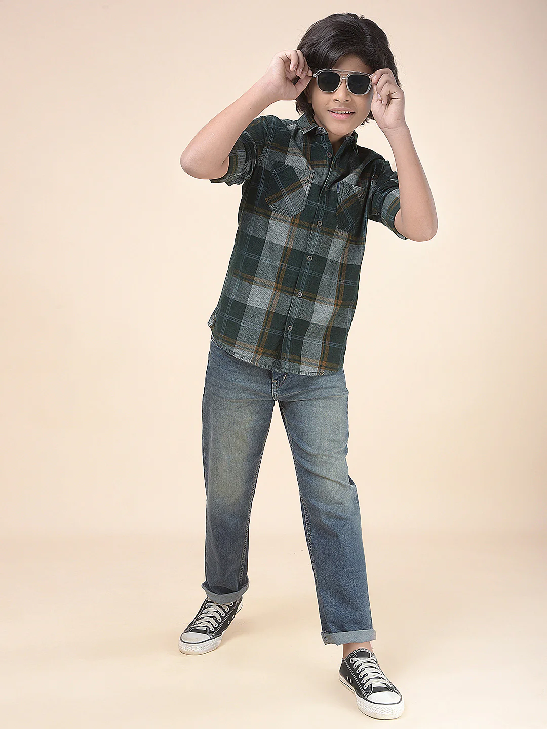 Casual Shirt for Boys l Breathable & Soft with Color Fastness Regular Fit Spread Collar Cotton Fabric Checkered Pattern - Image 3